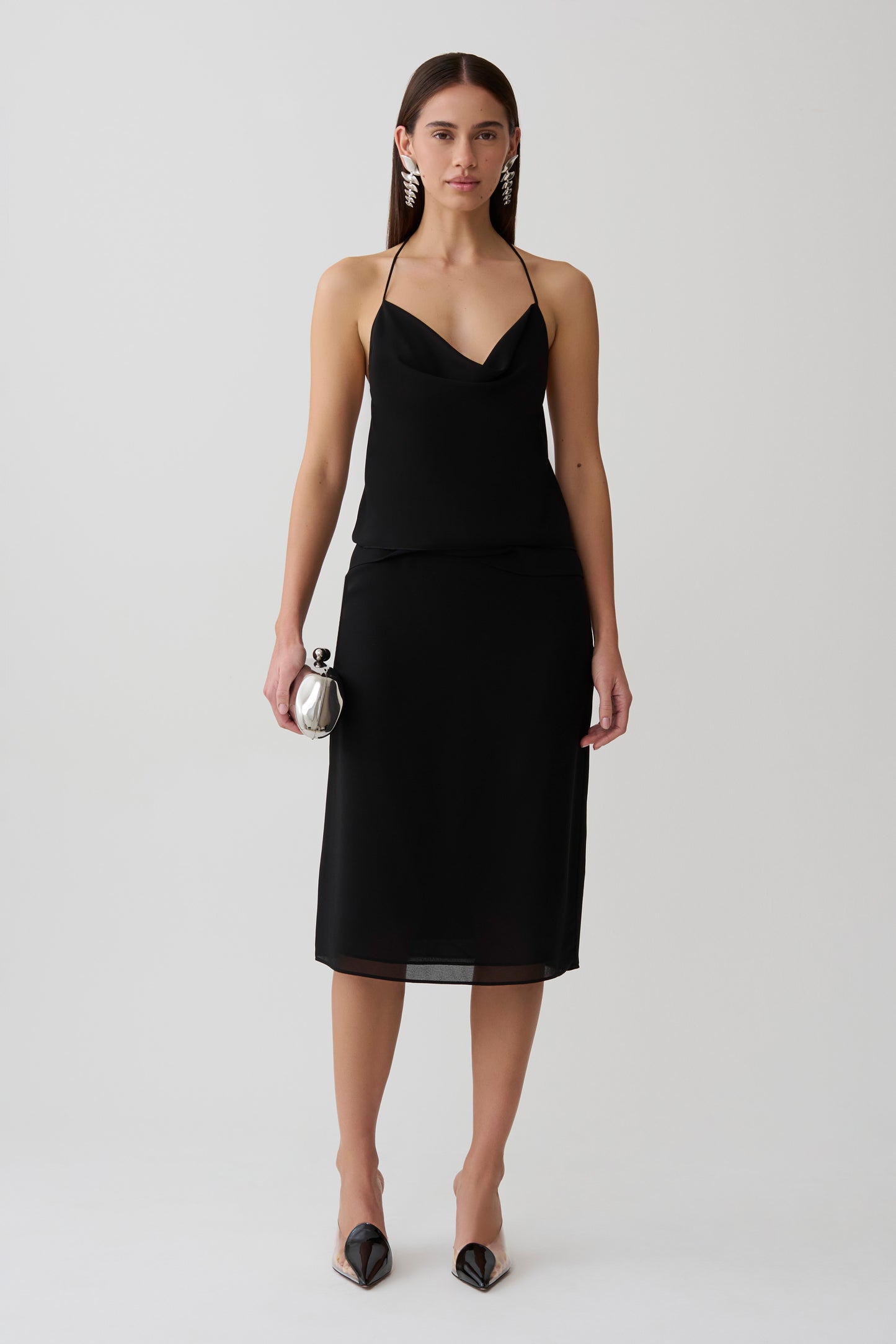 Amelia Low Back Chiffon Top - Black