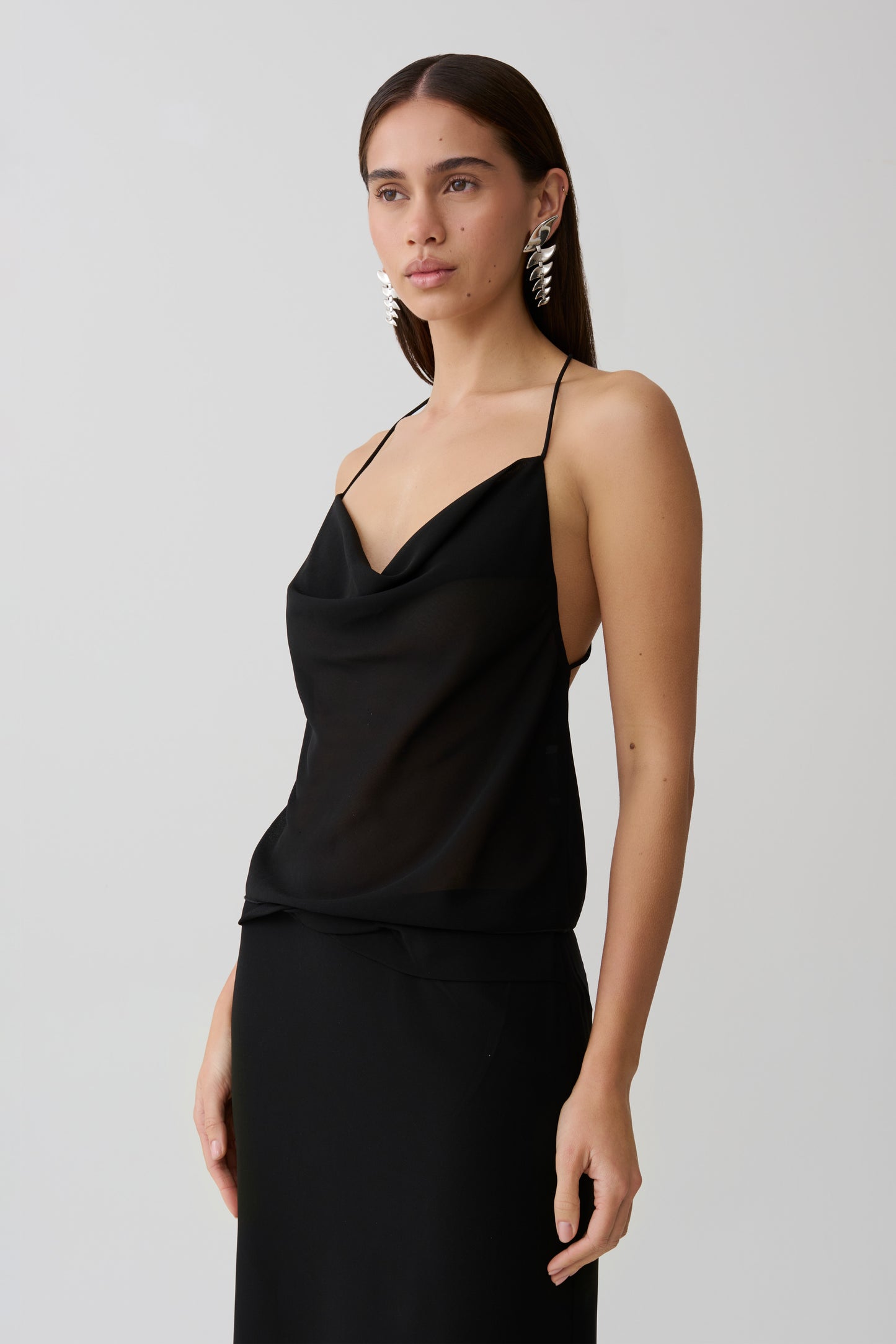 Amelia Low Back Chiffon Top - Black