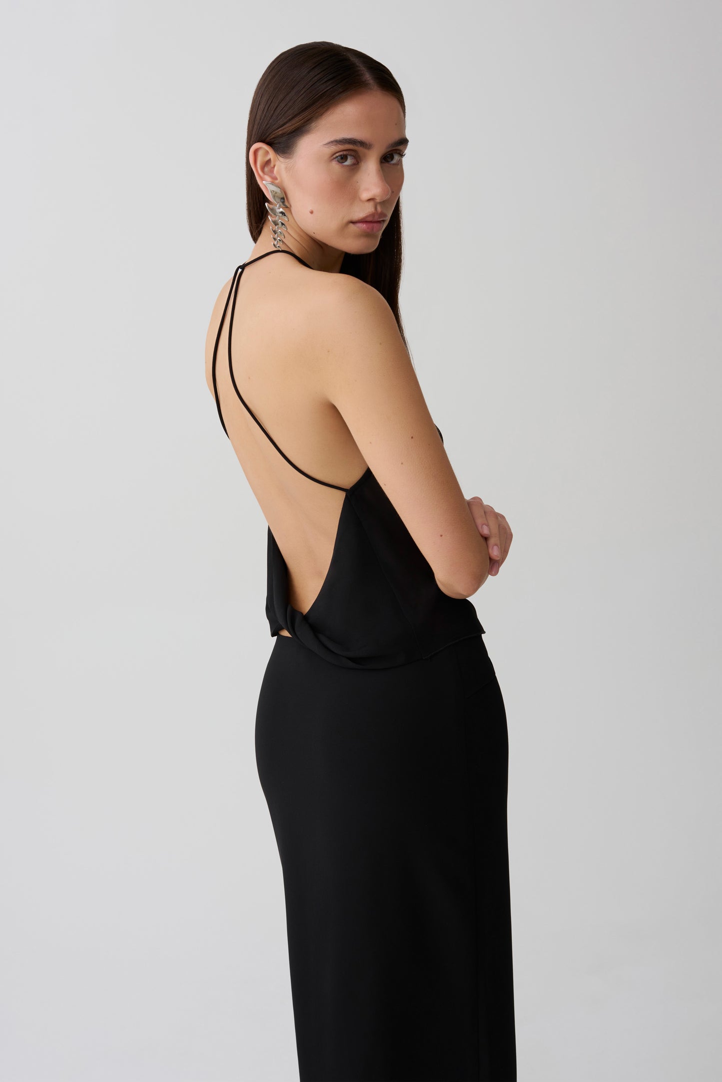 Amelia Low Back Chiffon Top - Black