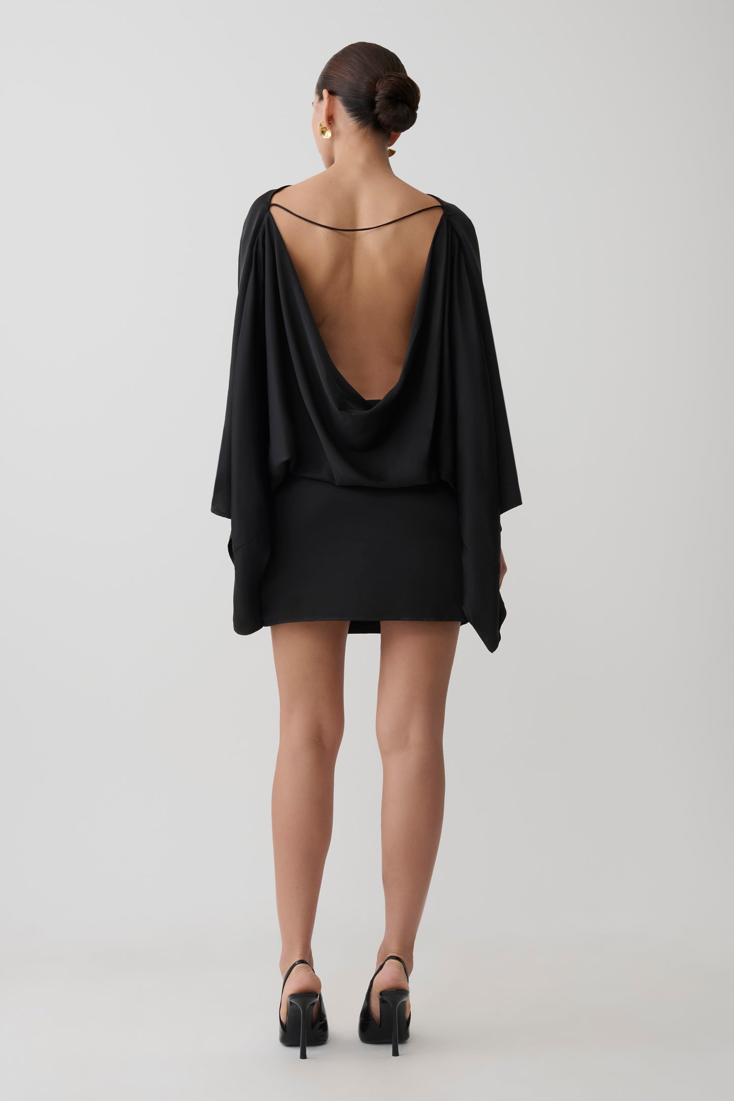 Anoushka Cowl Back Satin Mini Dress - Black