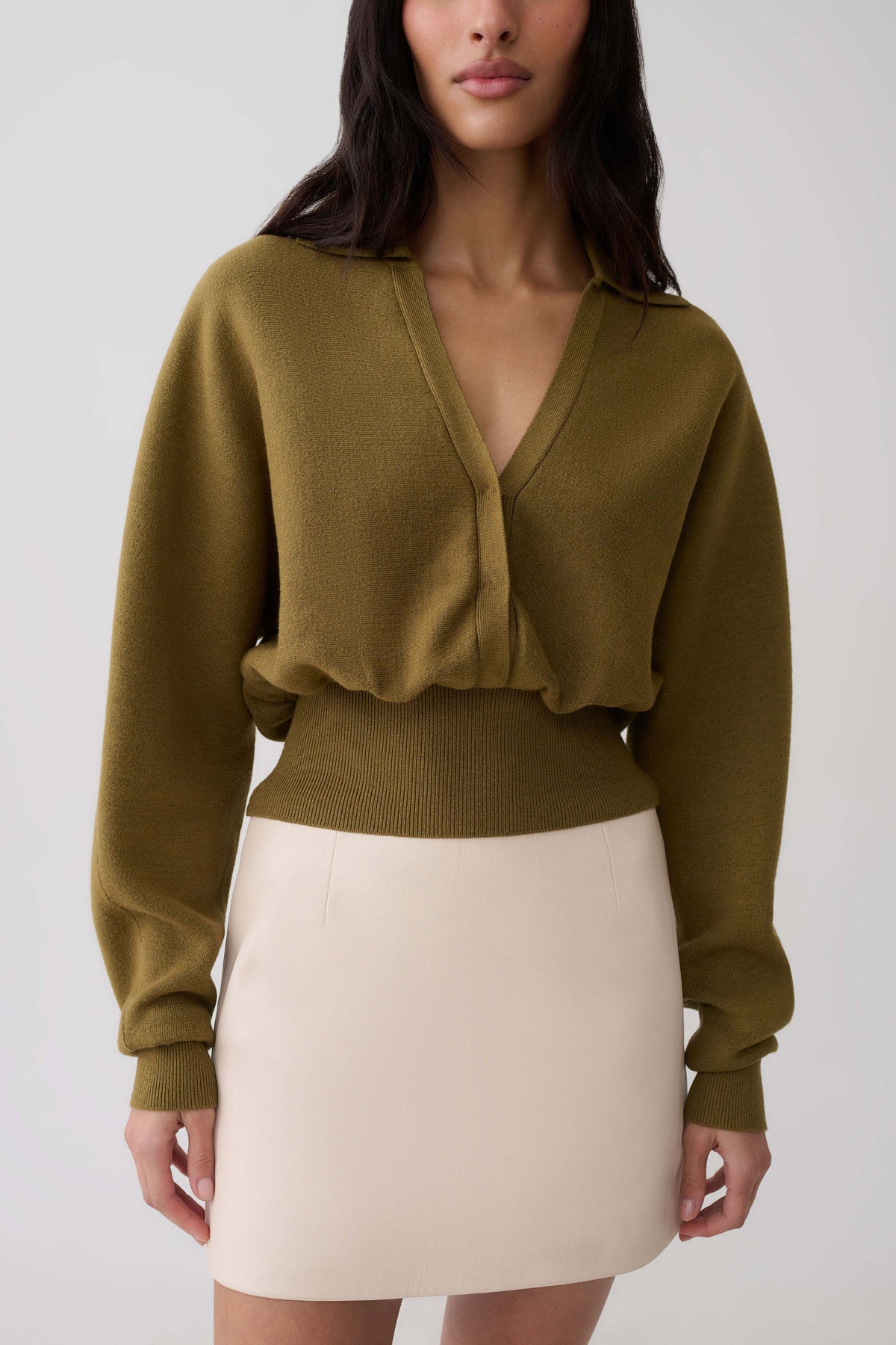 Kasey Long Sleeve Blouson Top - Olive