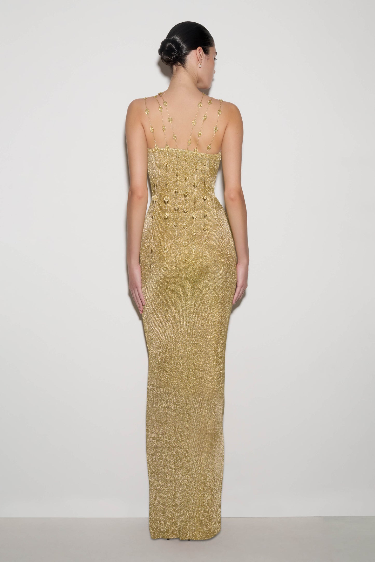 Shami Lurex Maxi Dress With Flowers - Gold