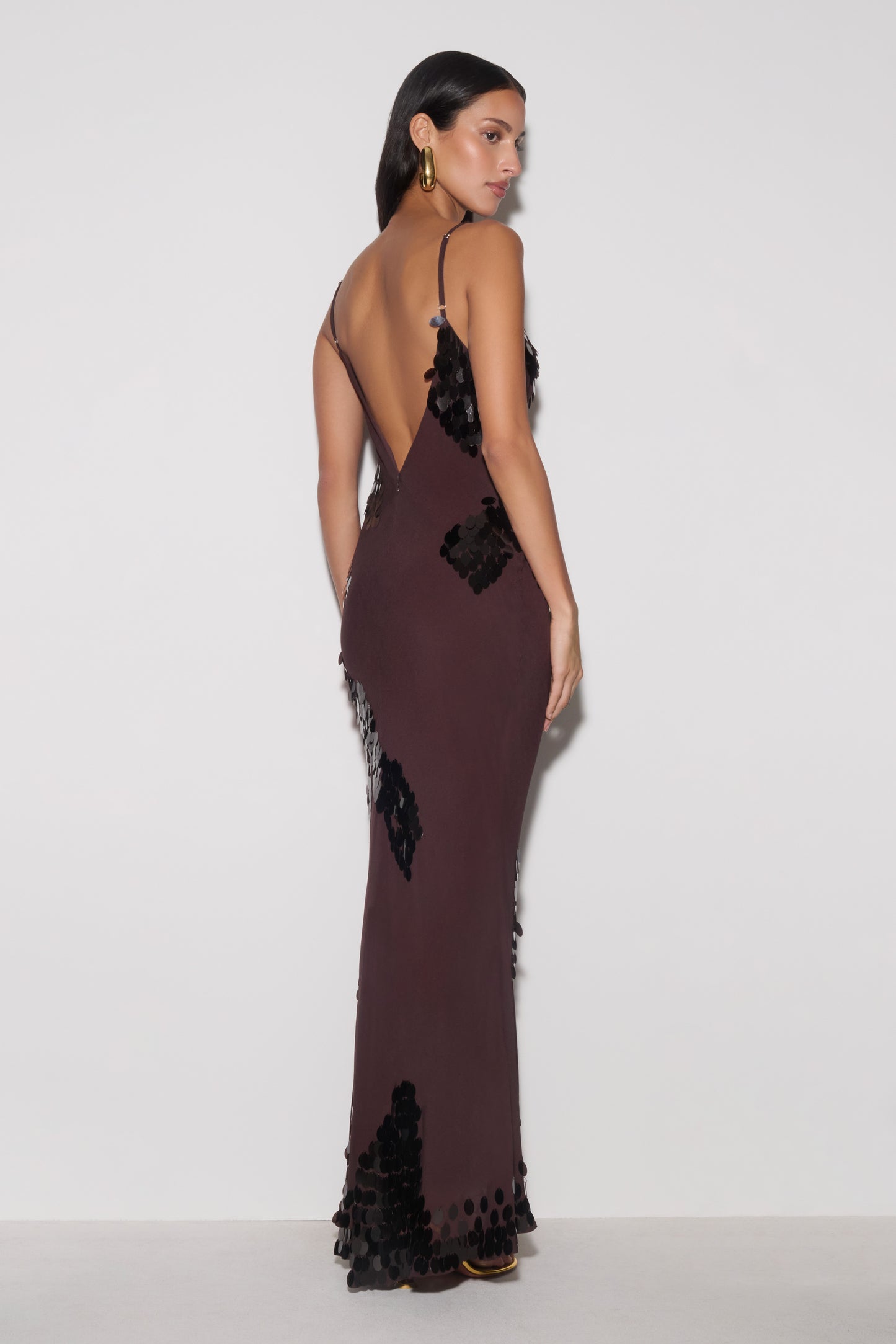 Josette Sequin & Chiffon Maxi Dress - Dark Chocolate