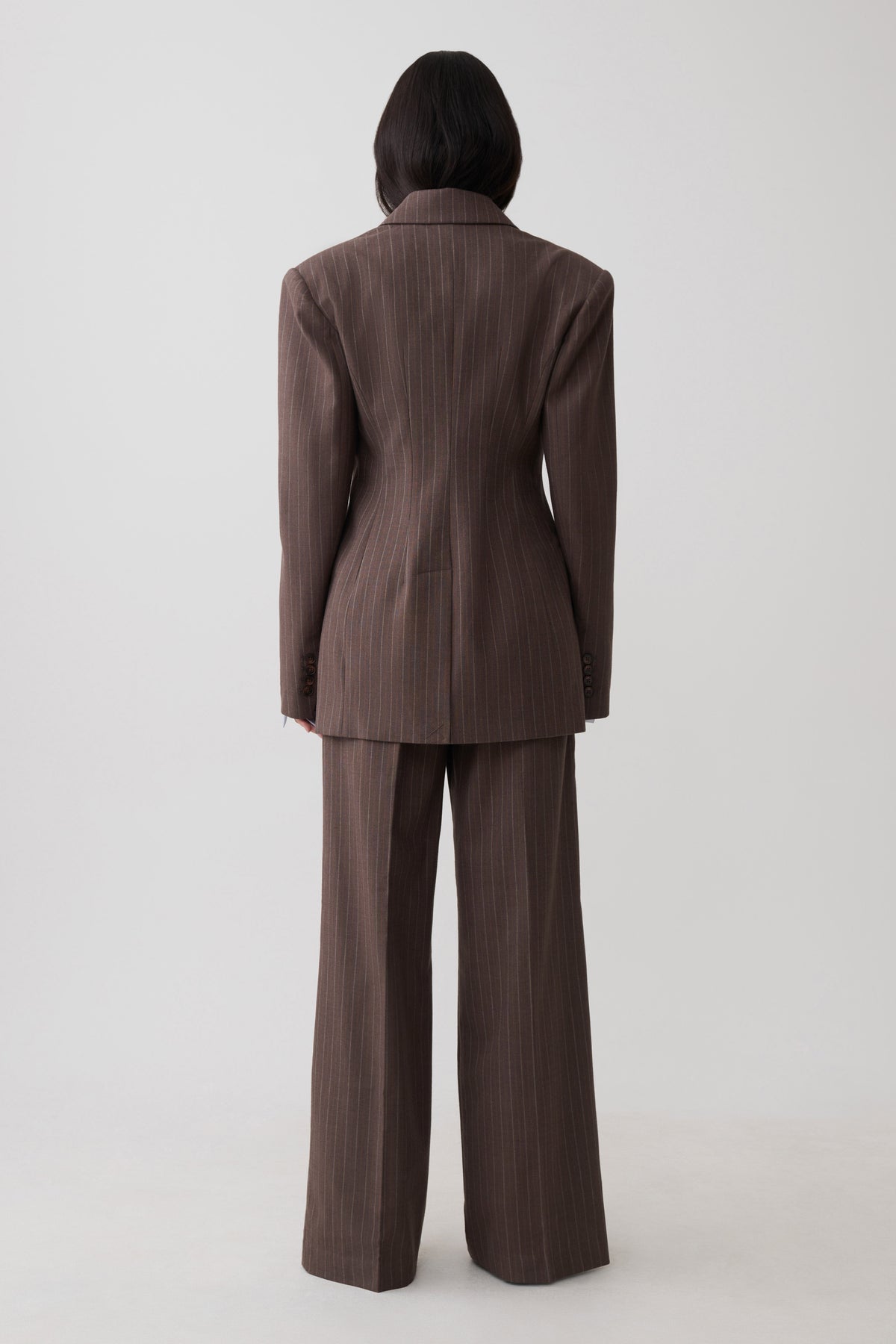 Phoebe Double Breasted Blazer - Brown Stripe