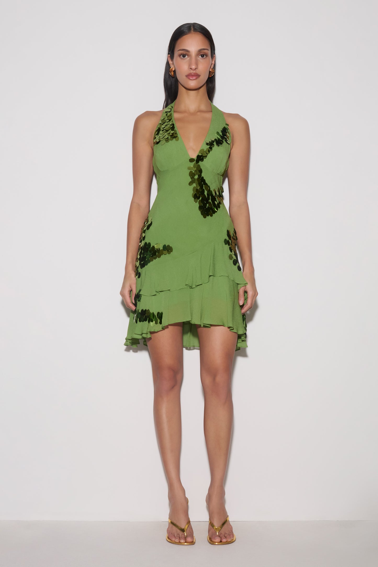 Aaliyah Sequin & Chiffon Mini Dress - Green