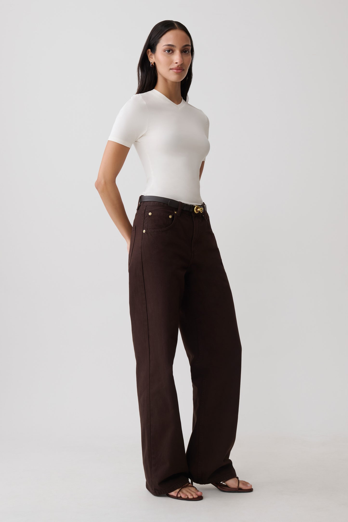 Janelle High V Neck Short Sleeve Top - Ivory