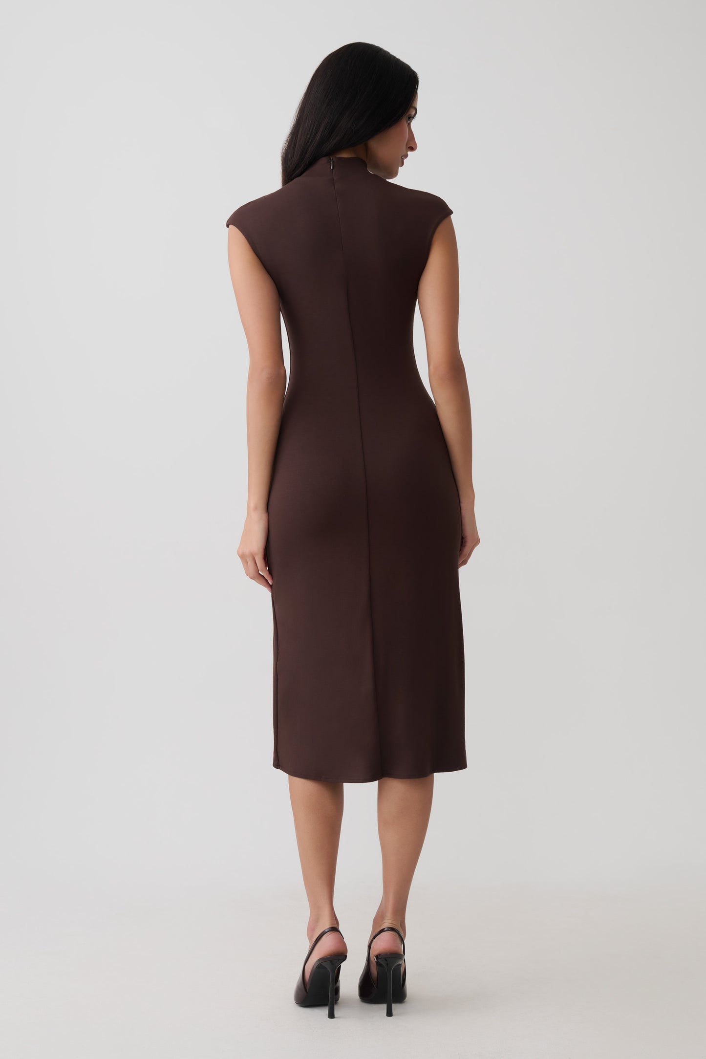 Noelle Sleeveless Roll Neck Midi Dress - Dark Chocolate