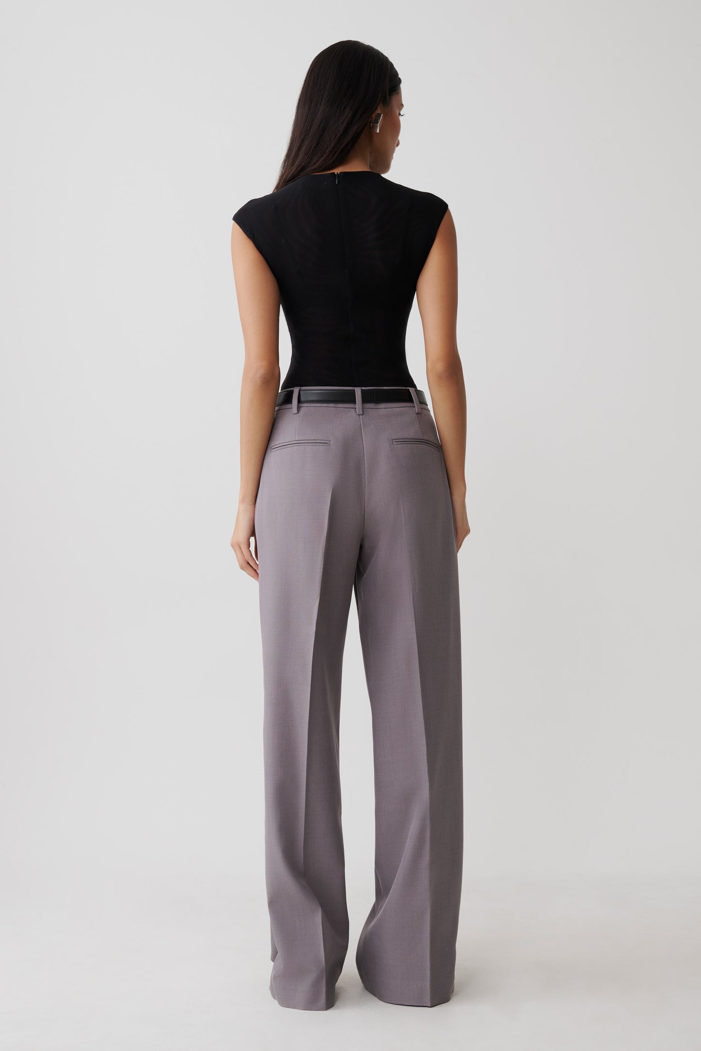 Phoebe Straight Leg Suiting Pants - Light Grey Marle