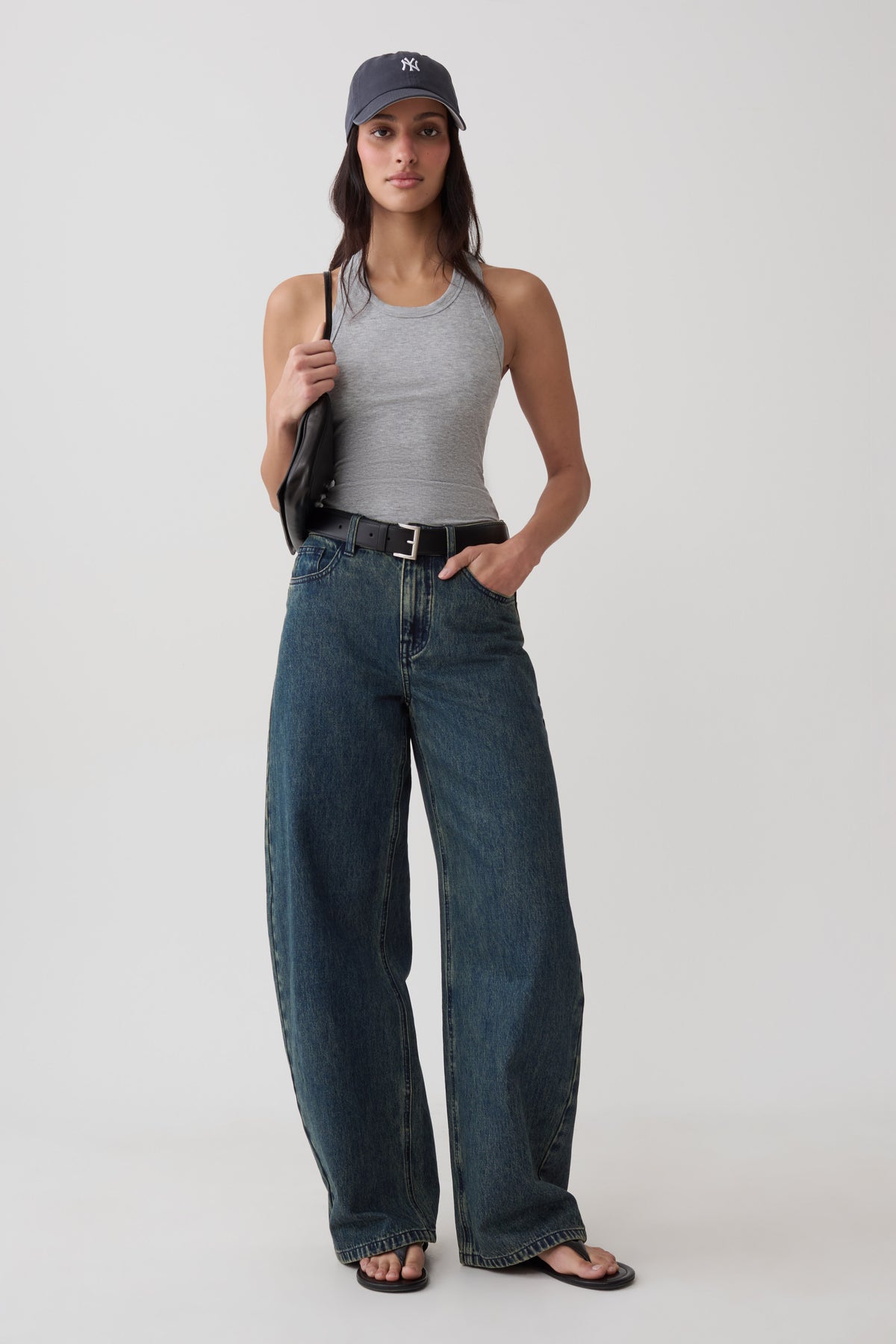 Evadne Ribbed Tank - Grey Marle