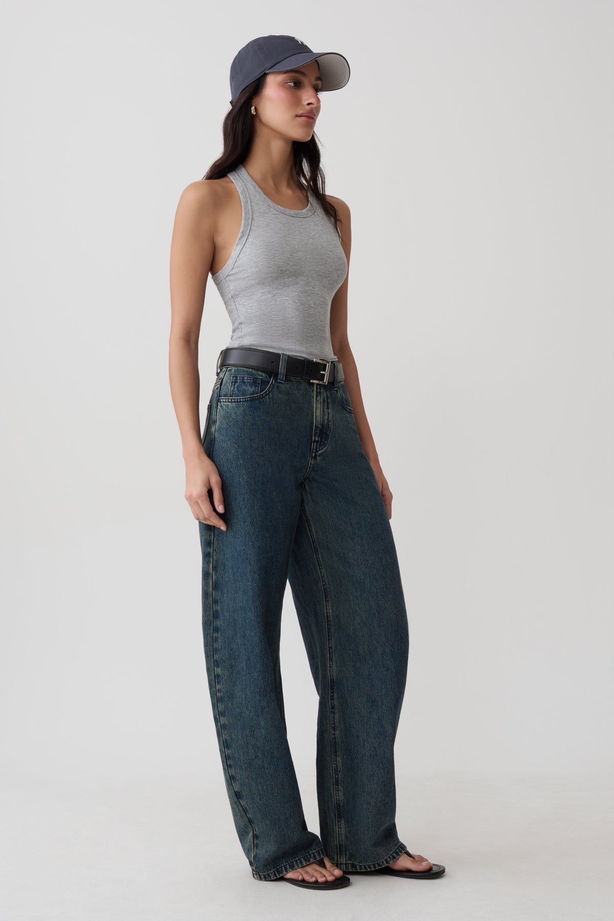 Evadne Ribbed Tank - Grey Marle