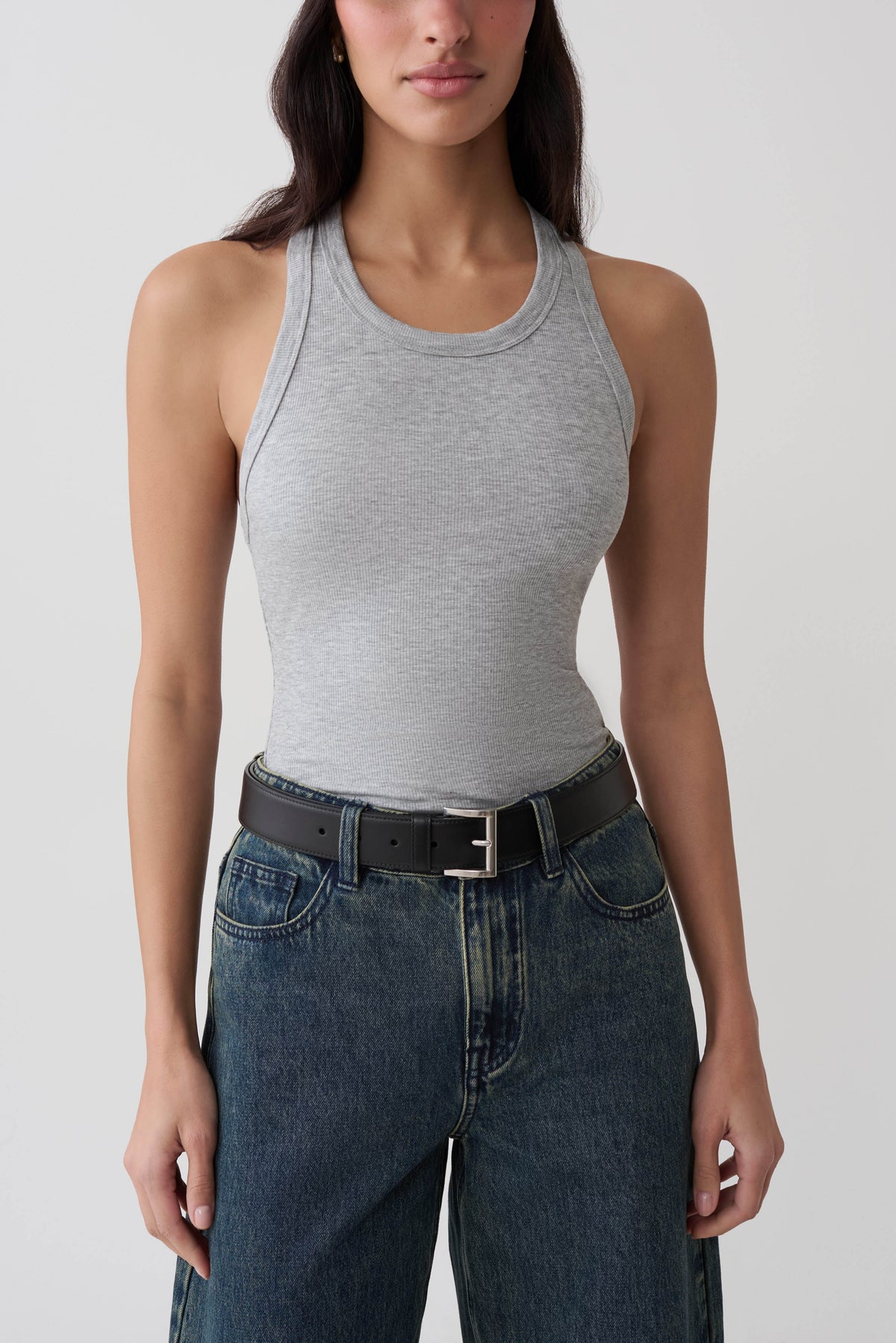 Evadne Ribbed Tank - Grey Marle