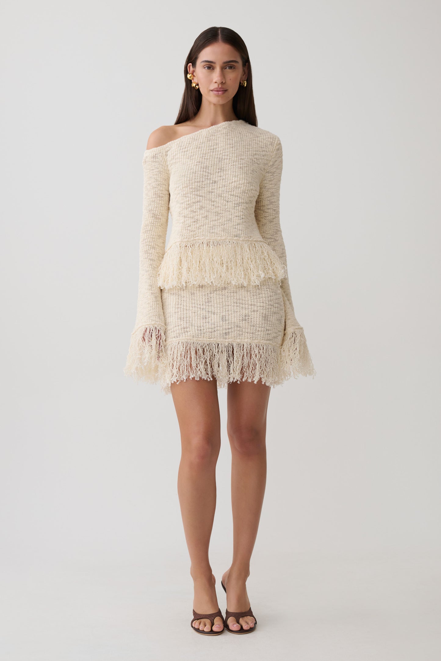 Tabitha Fringe Knit Mini Skirt - Cream