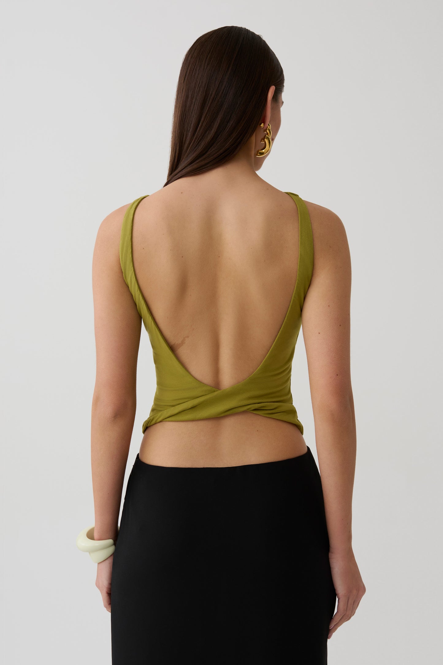 Yura Backless Twist Top - Martini Olive