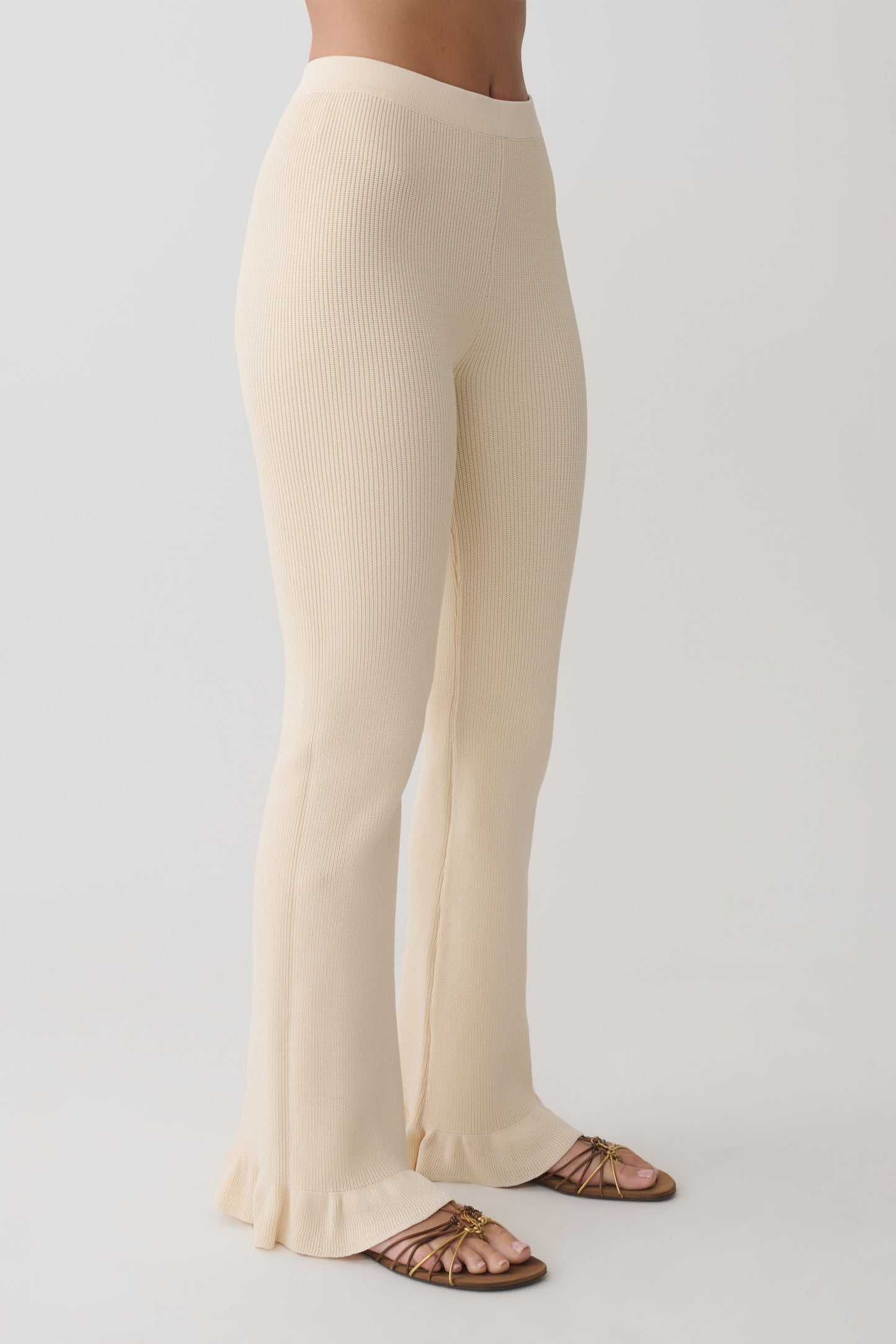 Suzie Ribbed Flared Pants - Ivory