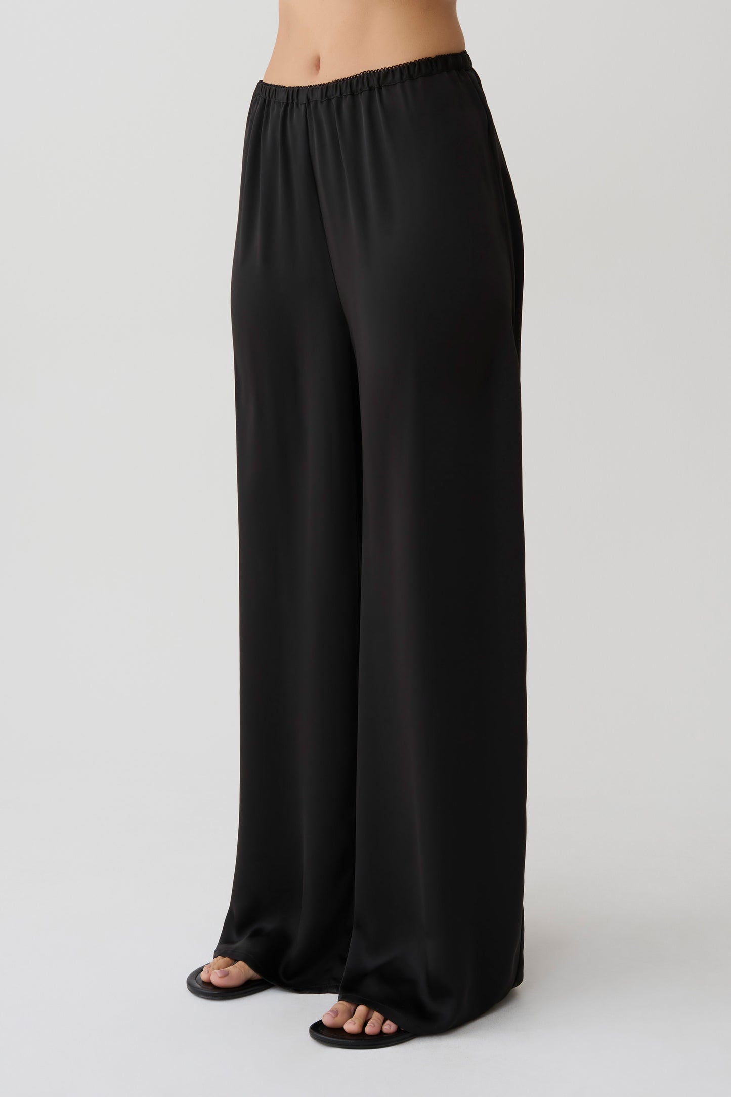 Alysa Satin And Lace Straight Pants - Black