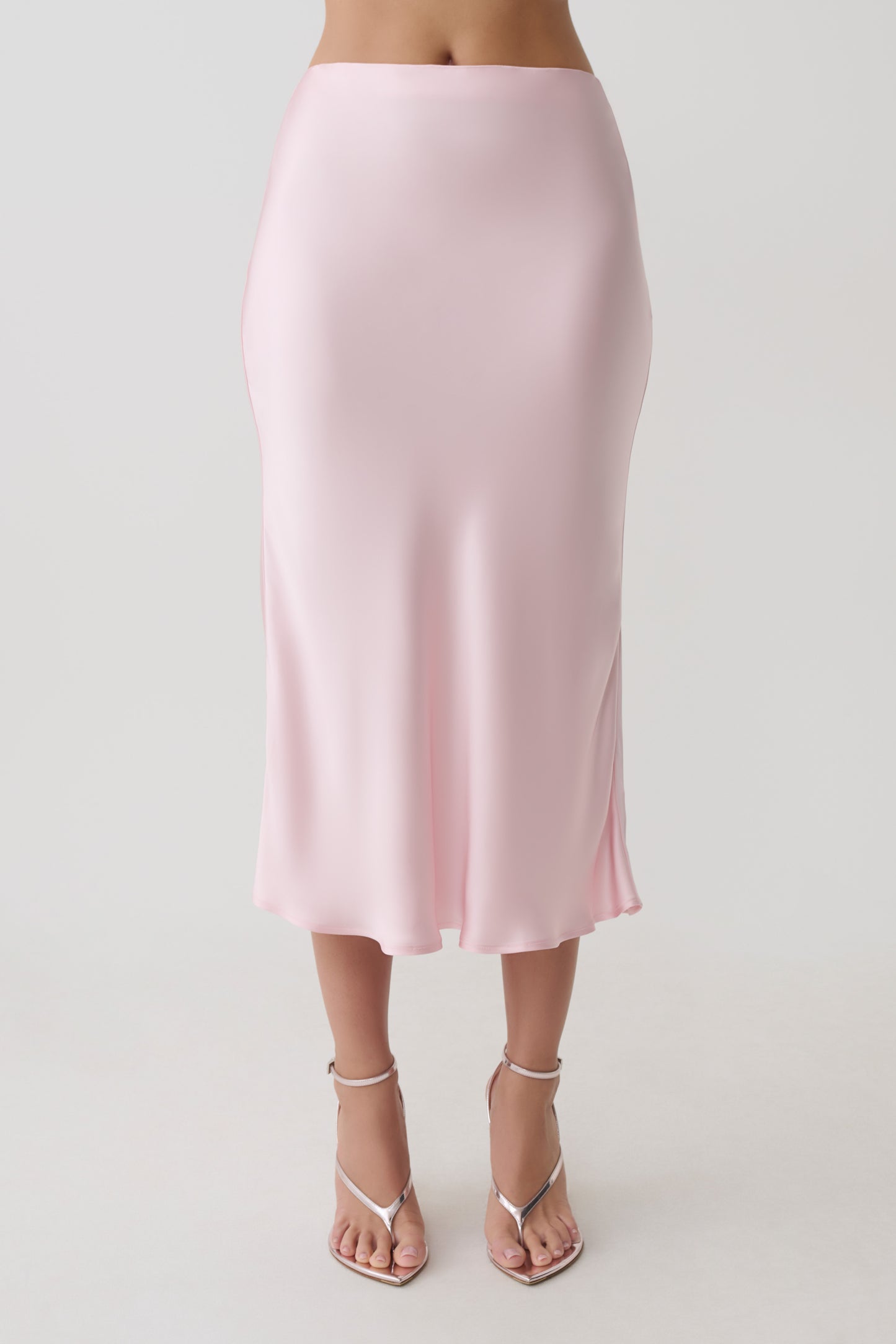 Hattie Satin Midi Skirt - Pale Pink