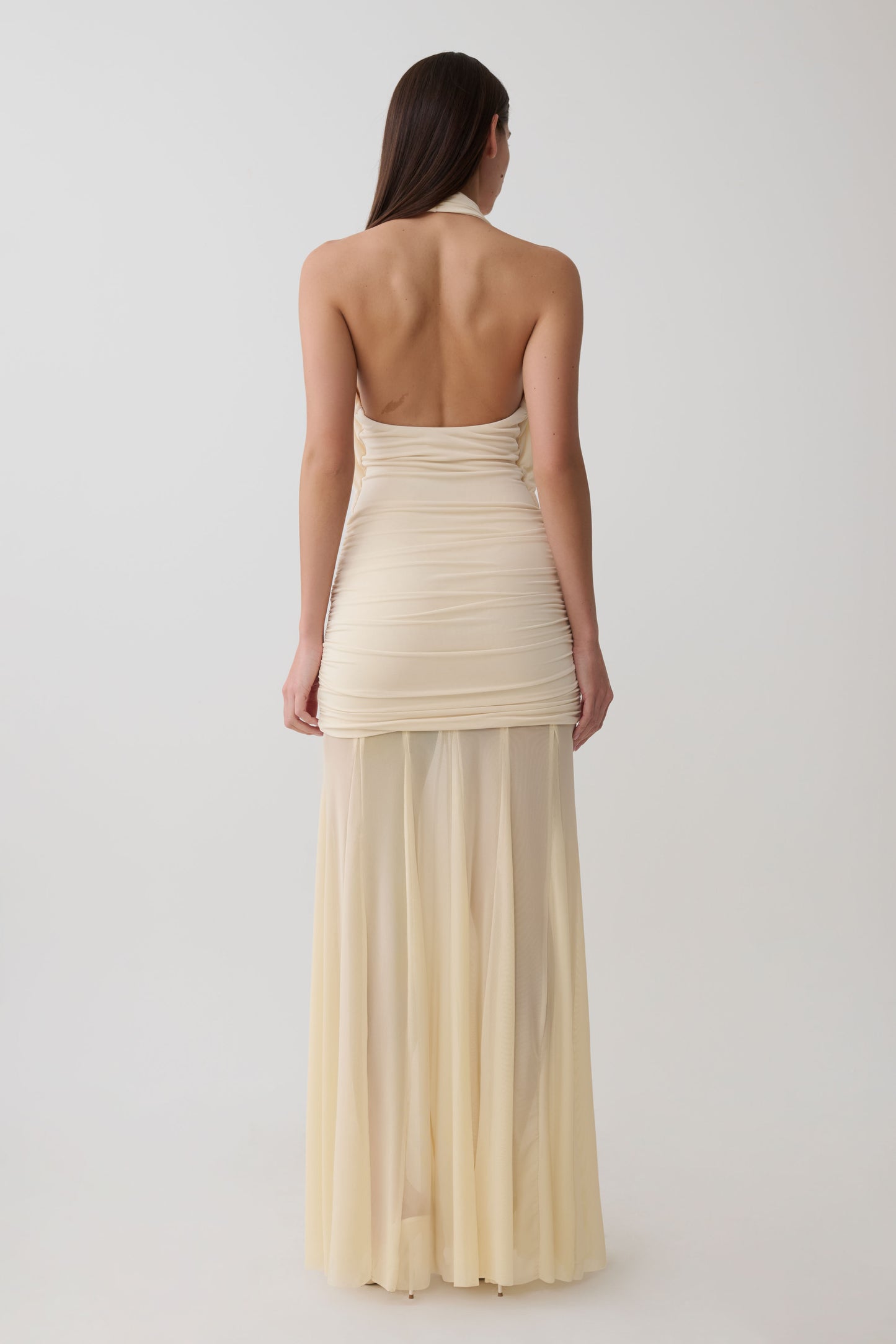 Jorja Draped Halter Slinky Maxi Dress - Ivory