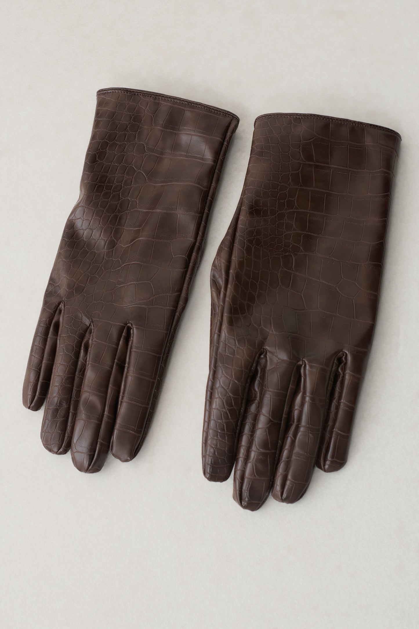 Atlas Faux Leather Crocodile Gloves - Chocolate