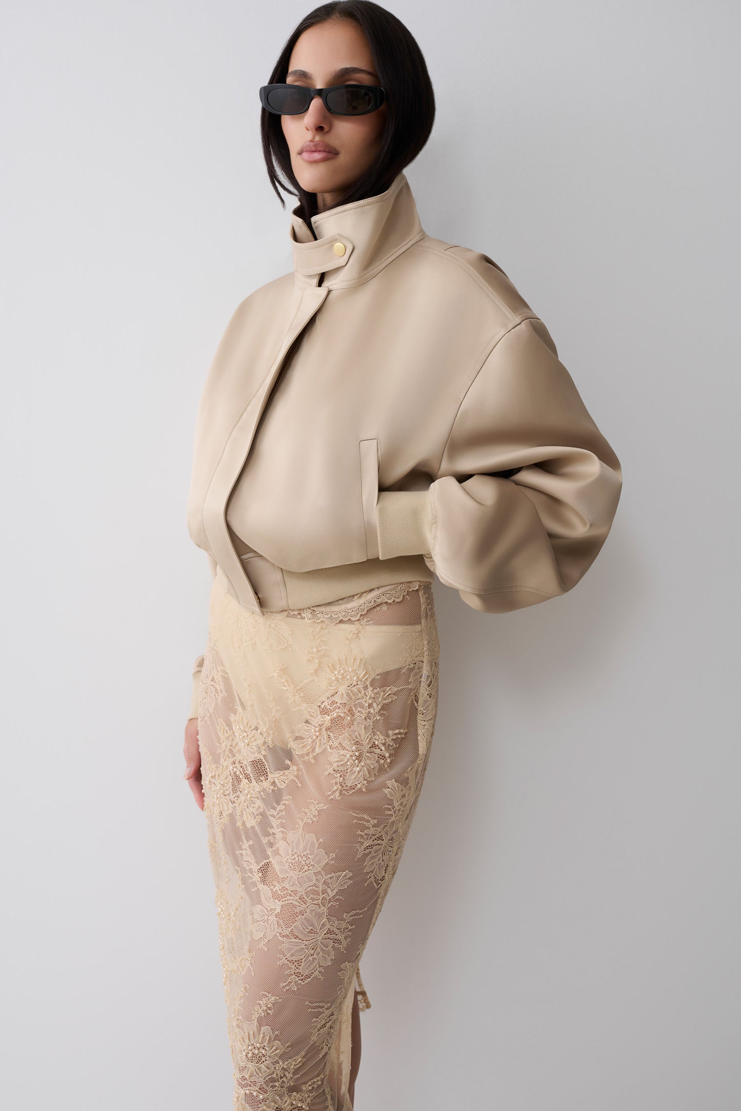 Nicolla Satin Bomber Jacket - Blush Rose Gold