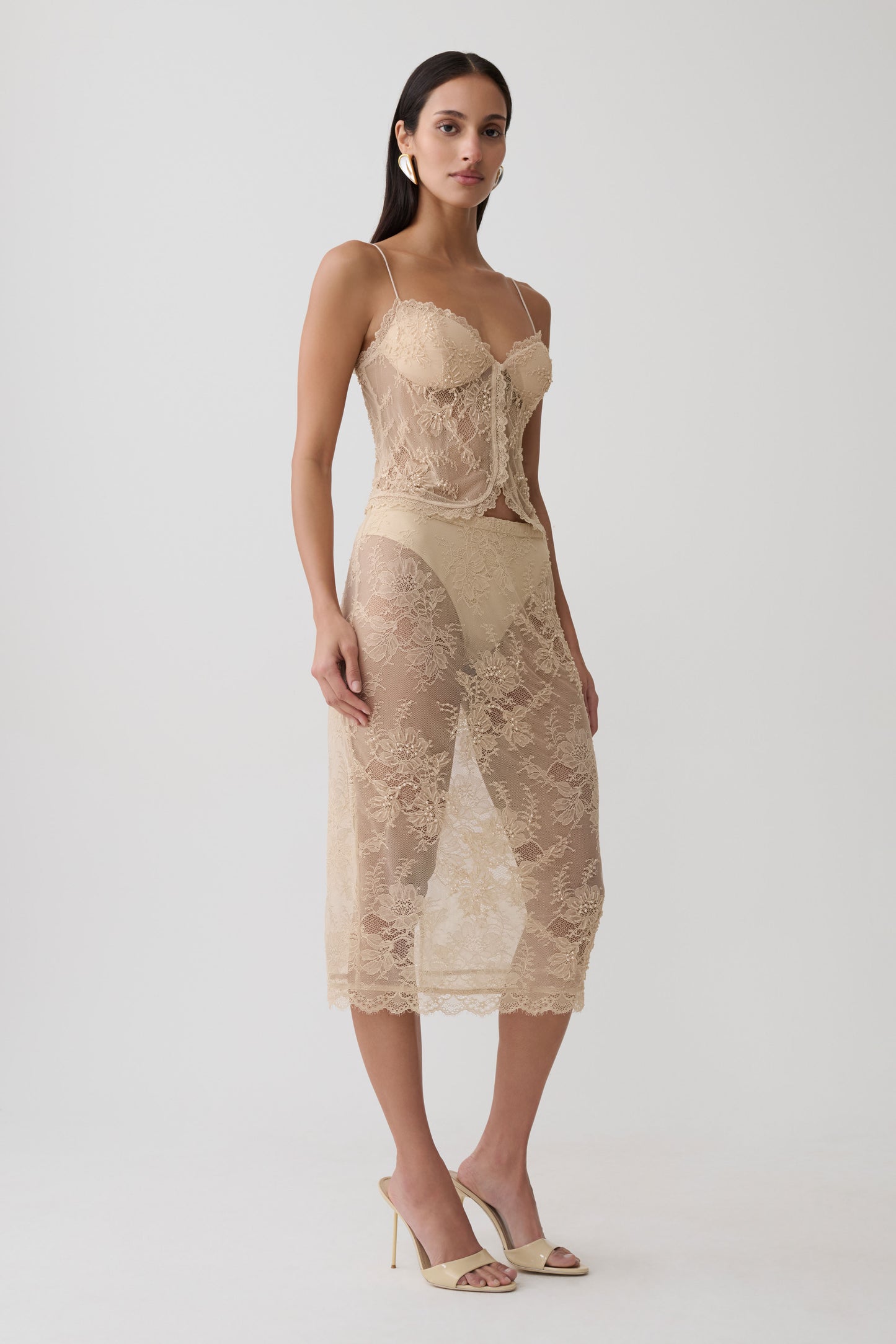 Marcelle Sweetheart Lace Top - Blush Rose Gold