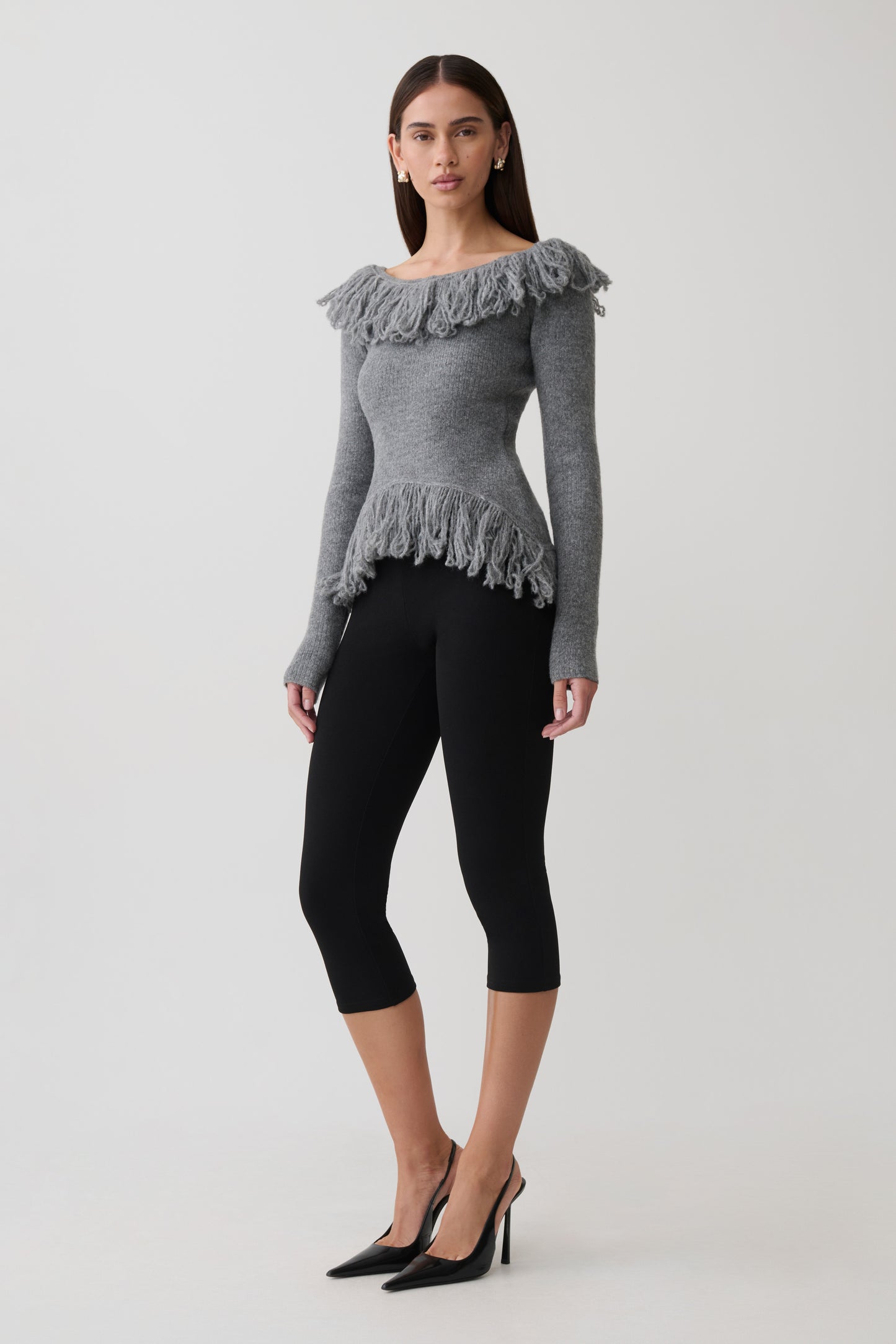 Sammie Fringe Knit Top - Charcoal