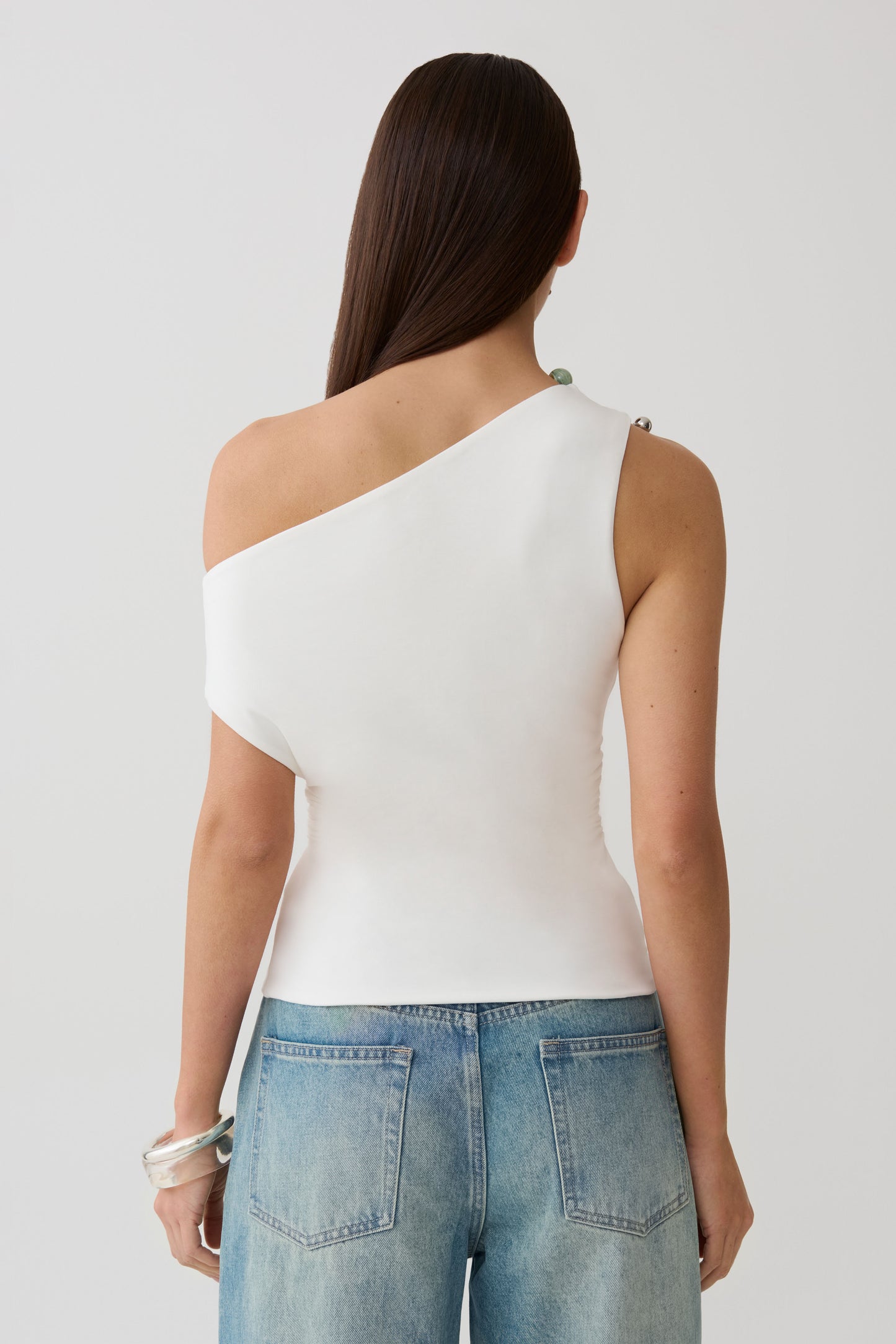 Yuna Short Sleeve Draped Hardware Top - Ivory