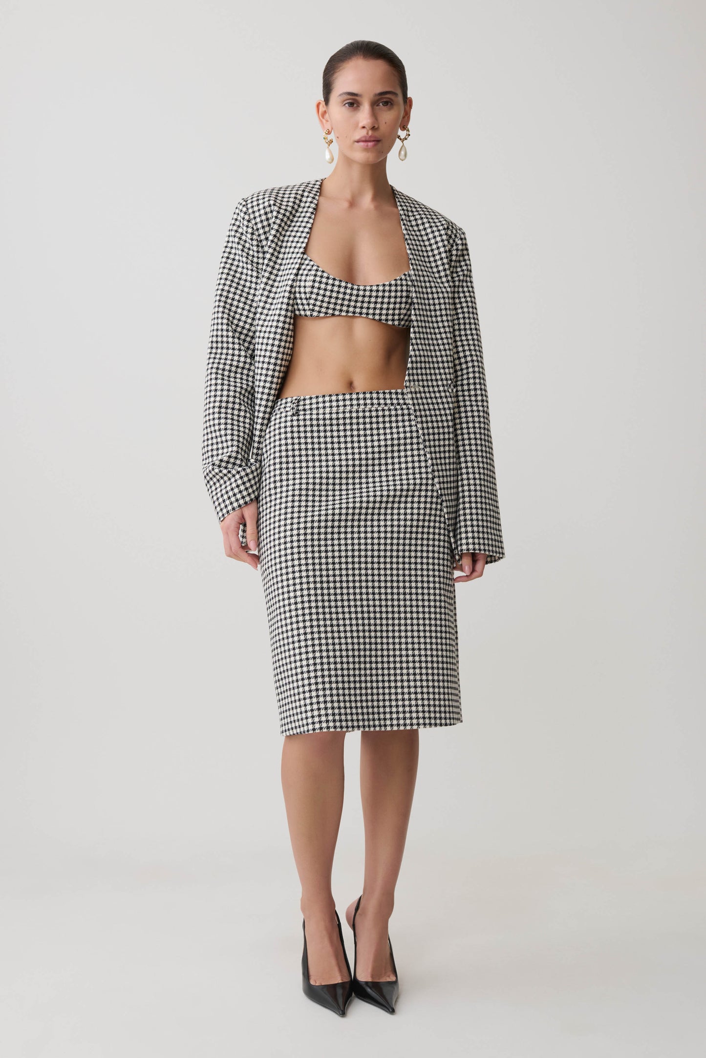 Amelie Tweed Midi Skirt - Houndstooth