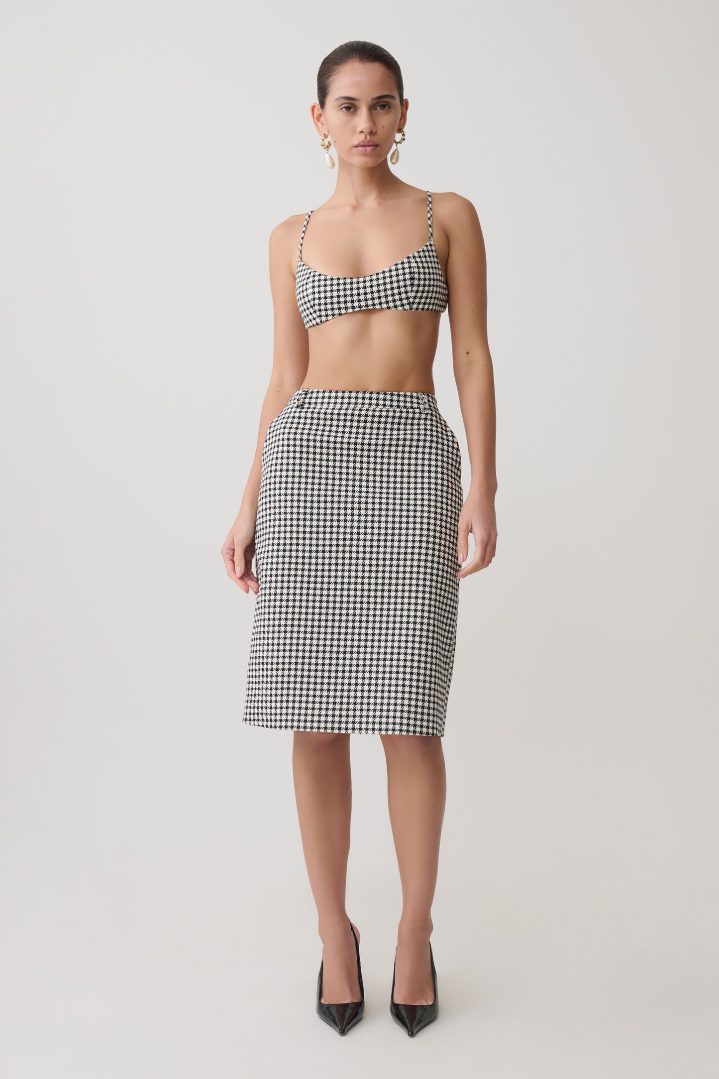 Amelie Tweed Midi Skirt - Houndstooth