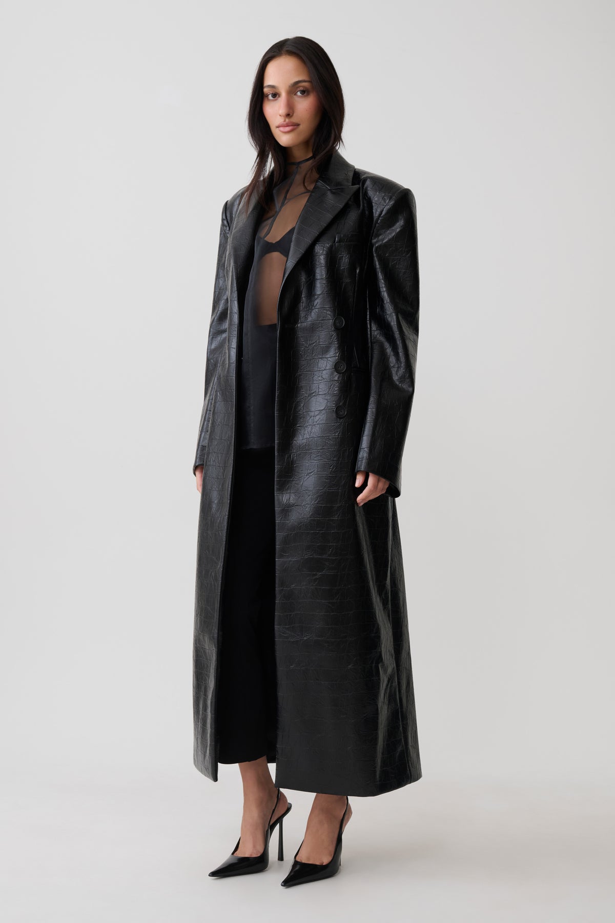 Rundy Croc Faux Leather Coat - Black