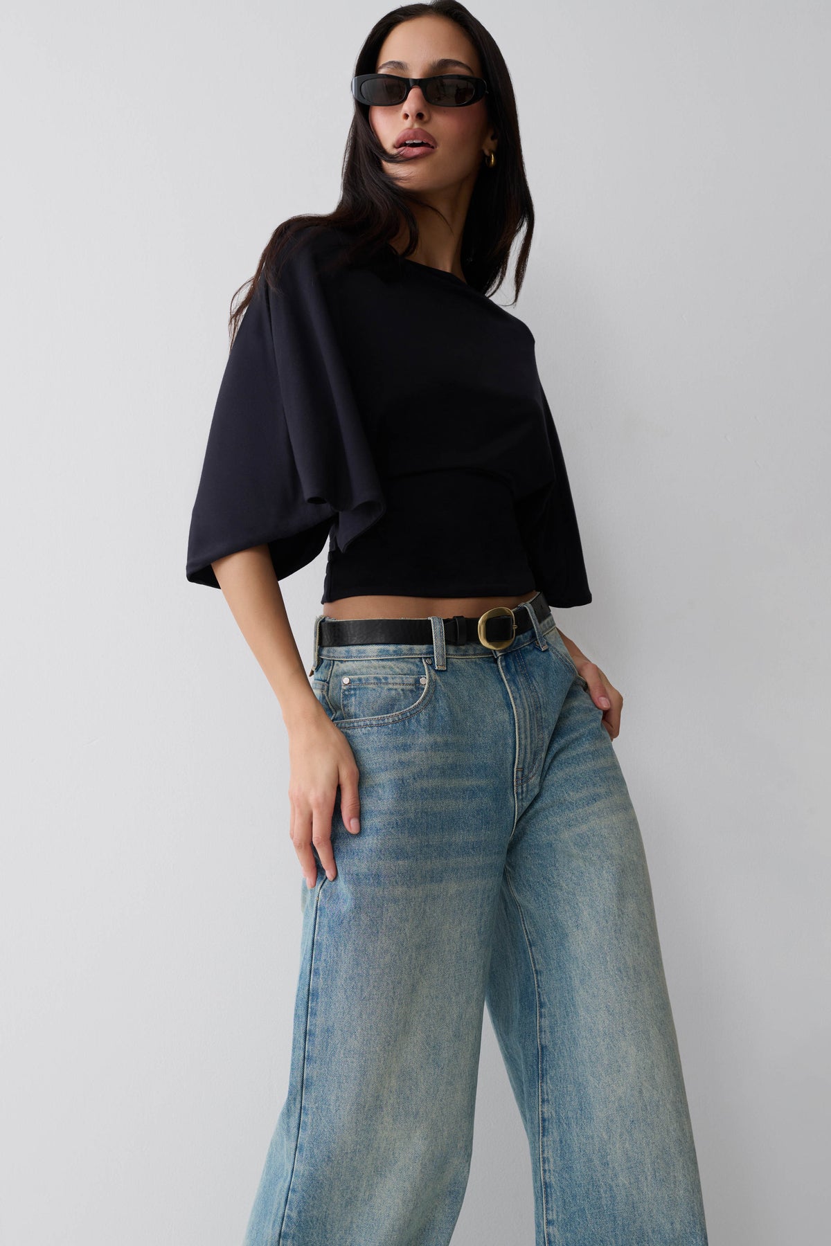 Sila Modal Batwing Short Sleeve Top - Black