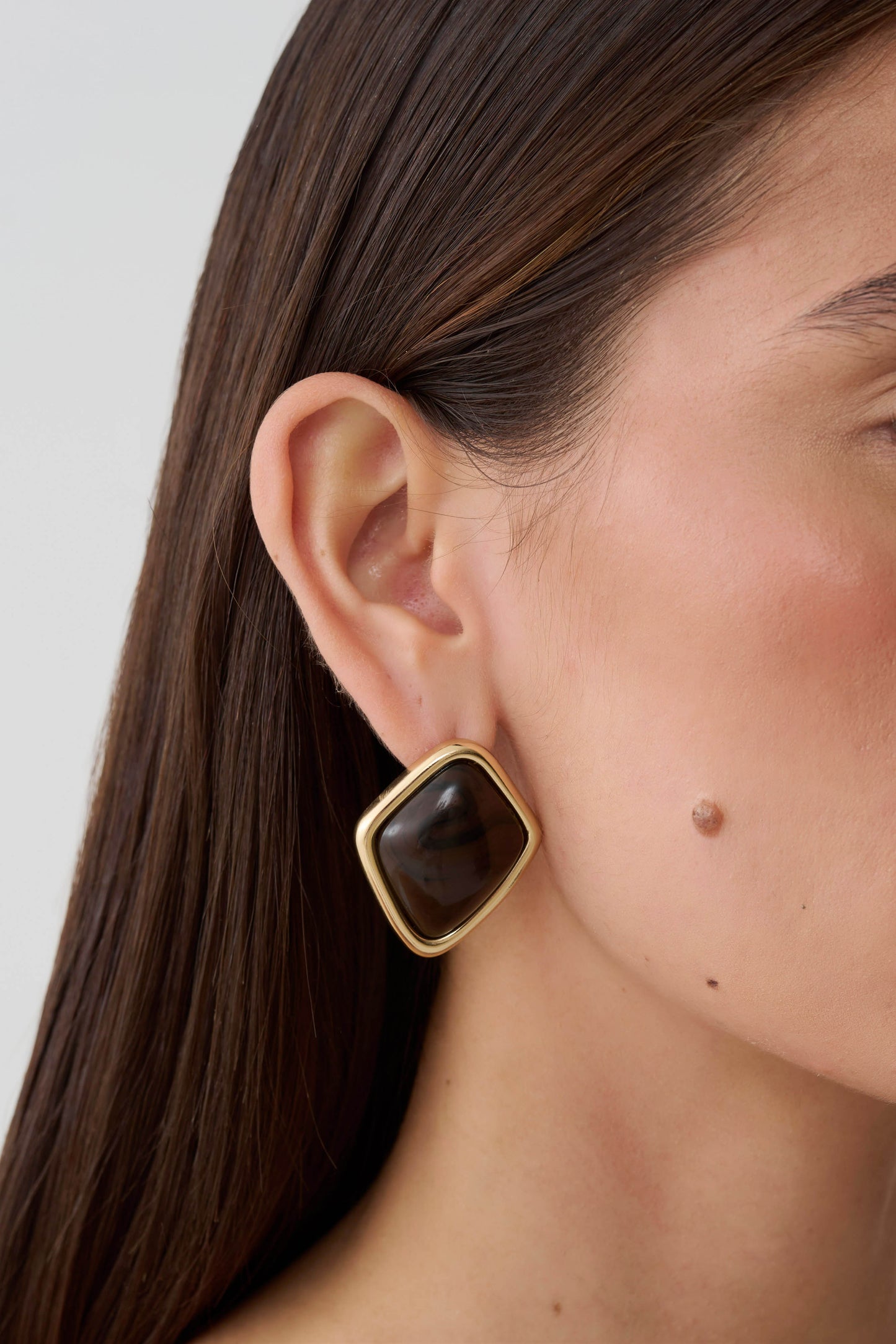 Justice Framed Stone Stud Earring - Gold/Brown