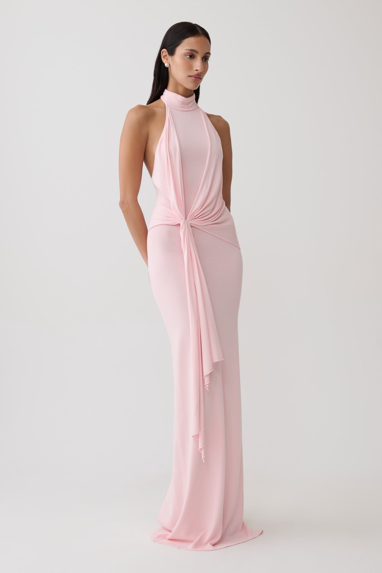 Cindylou Halter Knit Maxi Dress - Baby Pink