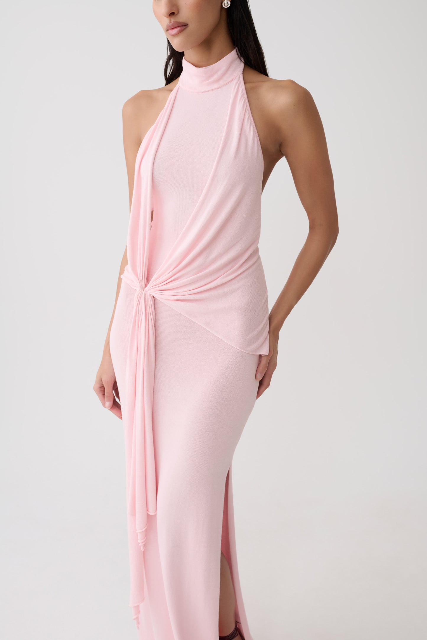 Cindylou Halter Knit Maxi Dress - Baby Pink