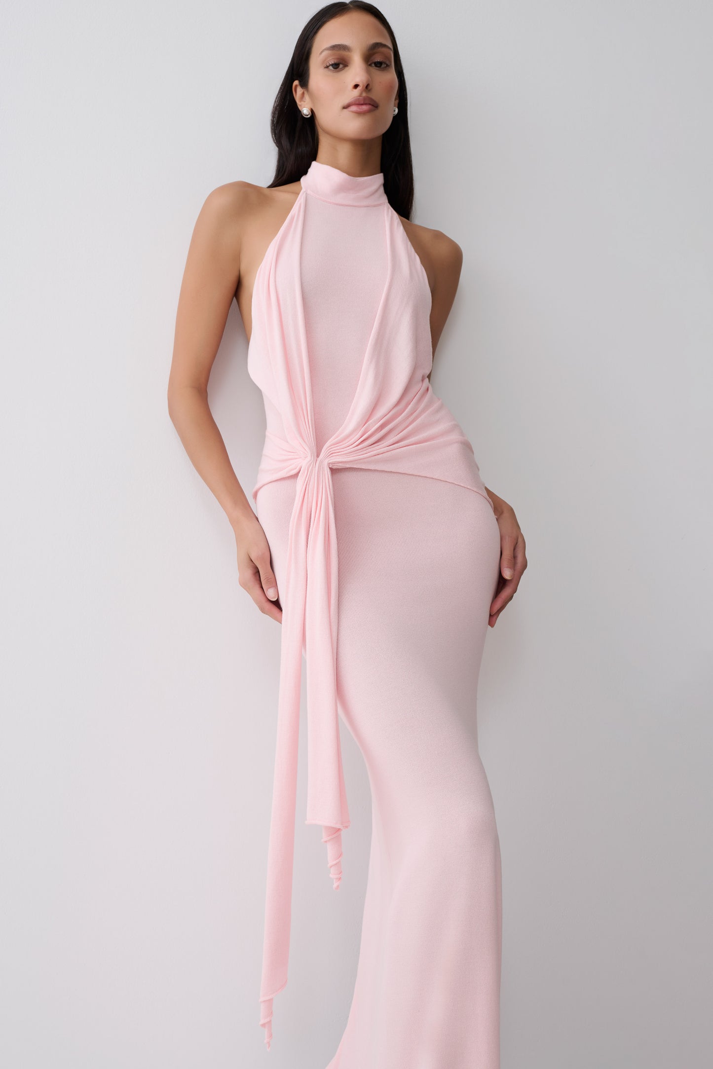 Cindylou Halter Knit Maxi Dress - Baby Pink