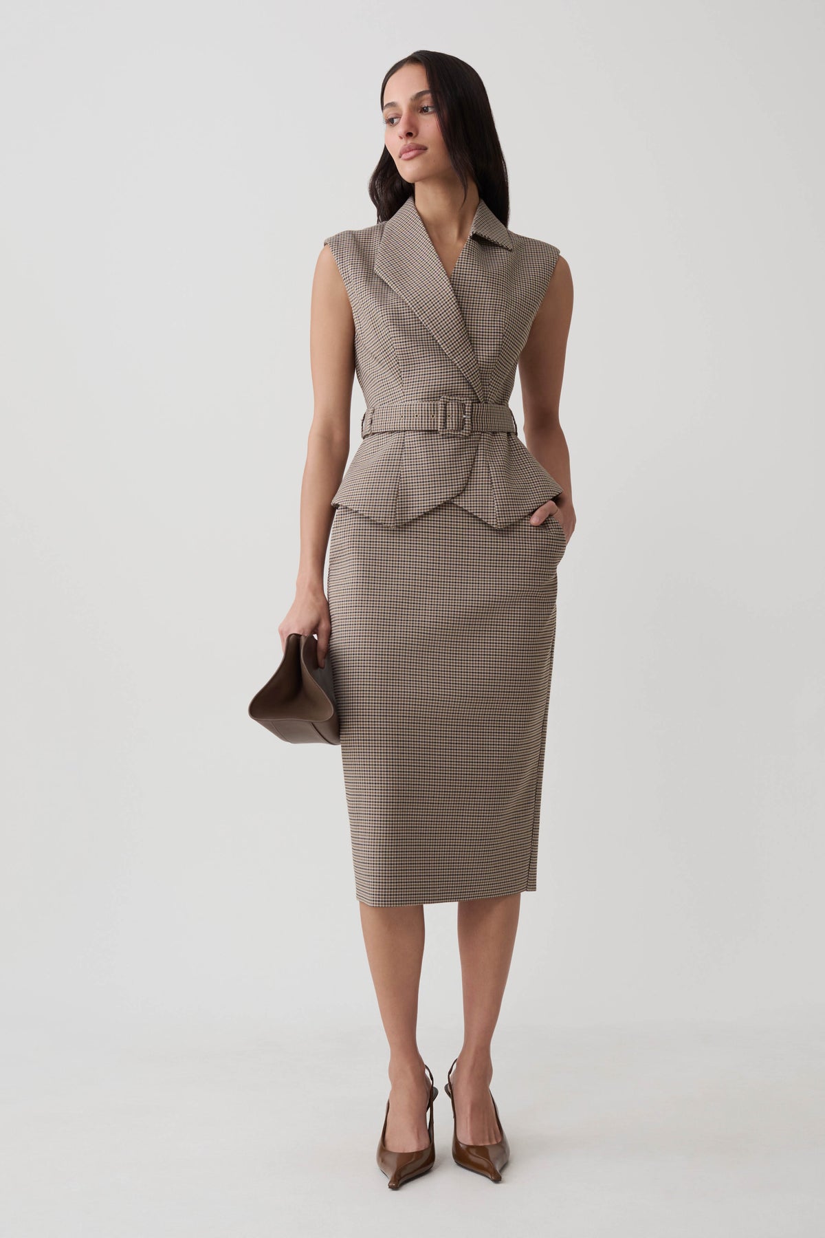 Gisella Suiting Asymmetrical Vest - Tan Check