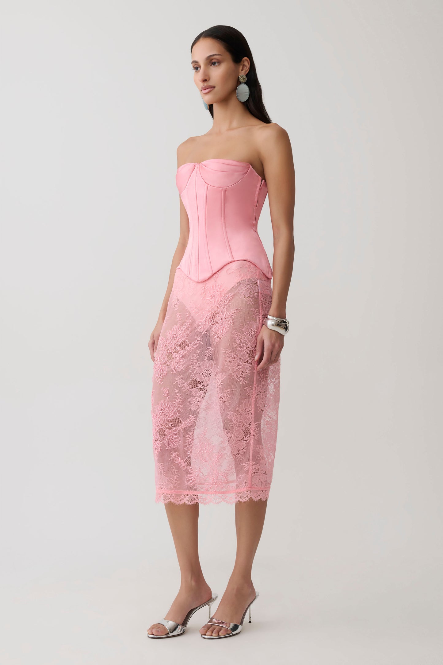 Nicolla Satin Strapless Corset - Pink