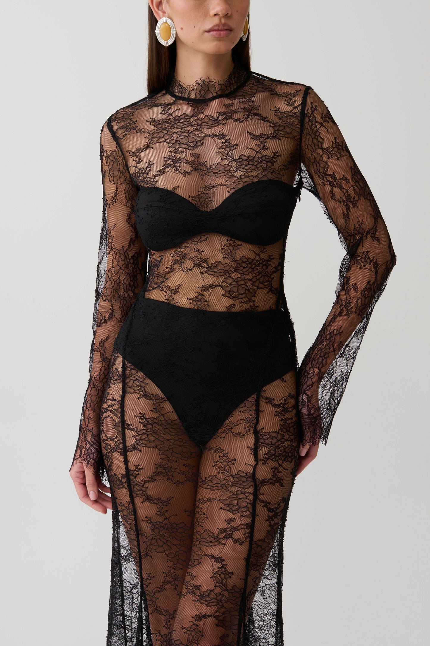 Alizette Long Sleeve Lace Maxi Dress - Black