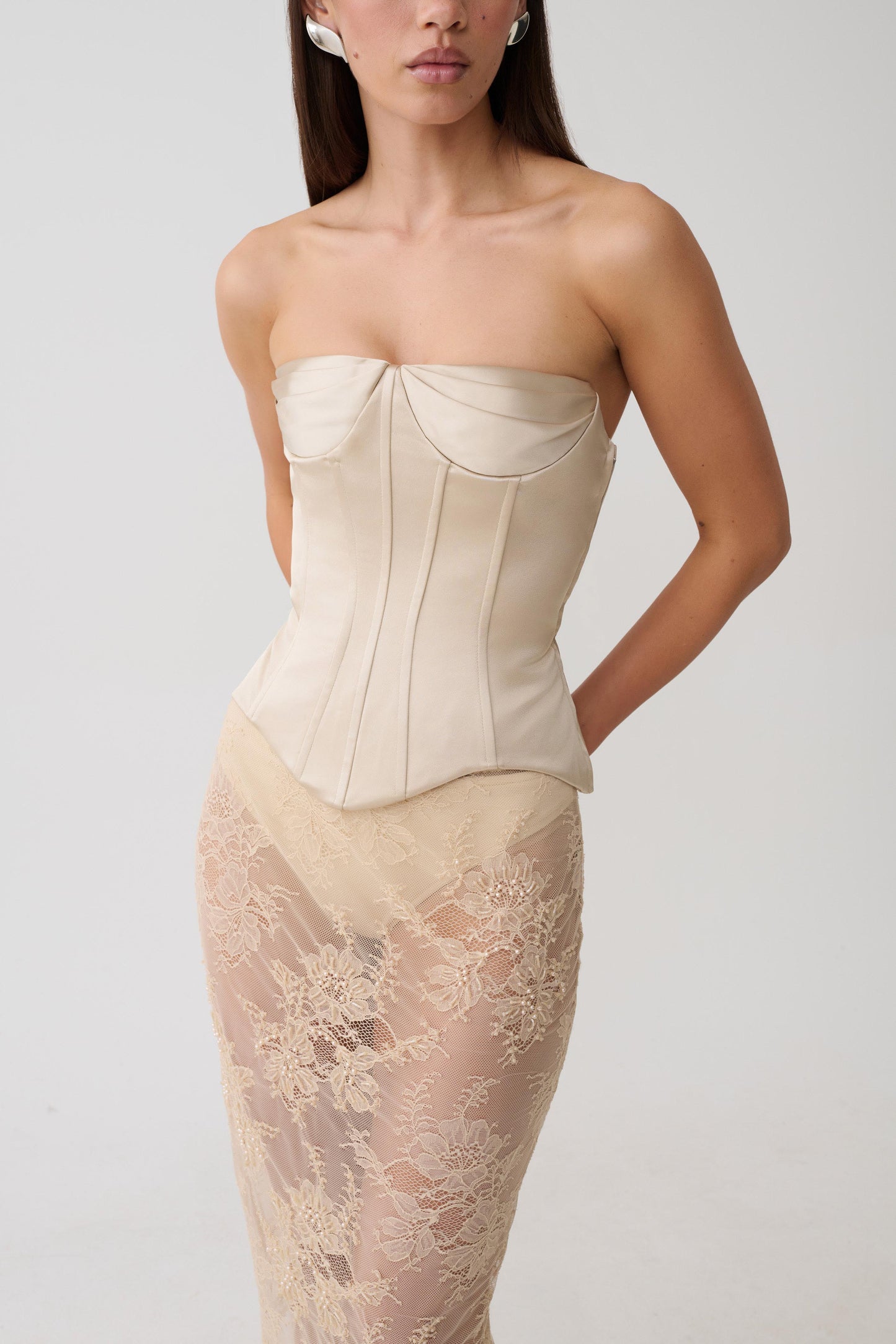 Nicolla Satin Strapless Corset - Blush Rose Gold