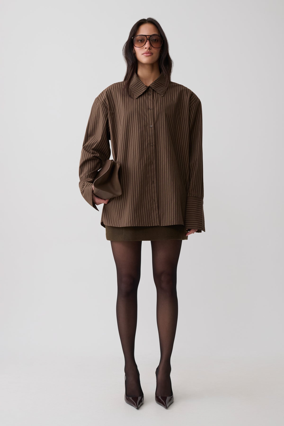 Rosalind Button Back Cotton Shirt - Chocolate Stripe