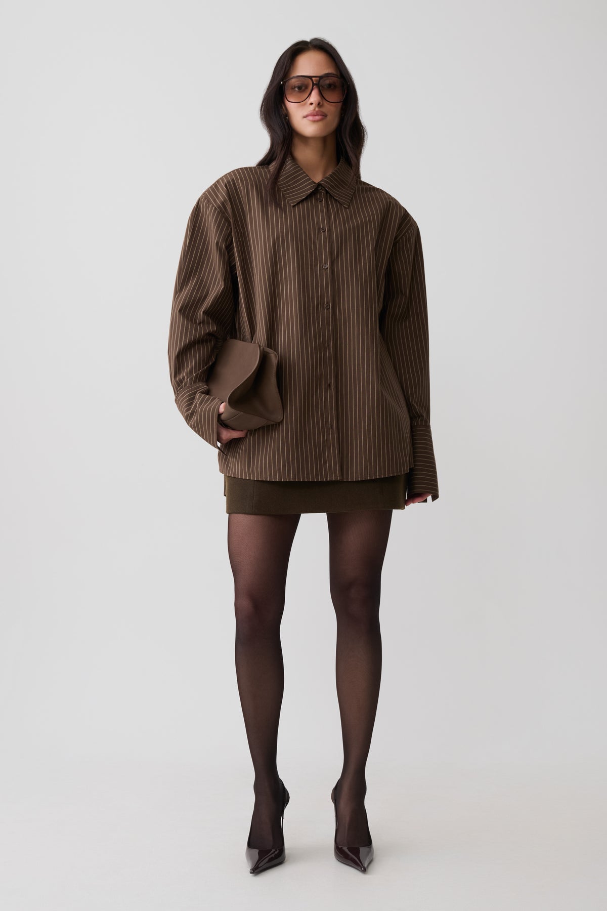 Rosalind Button Back Cotton Shirt - Chocolate Stripe