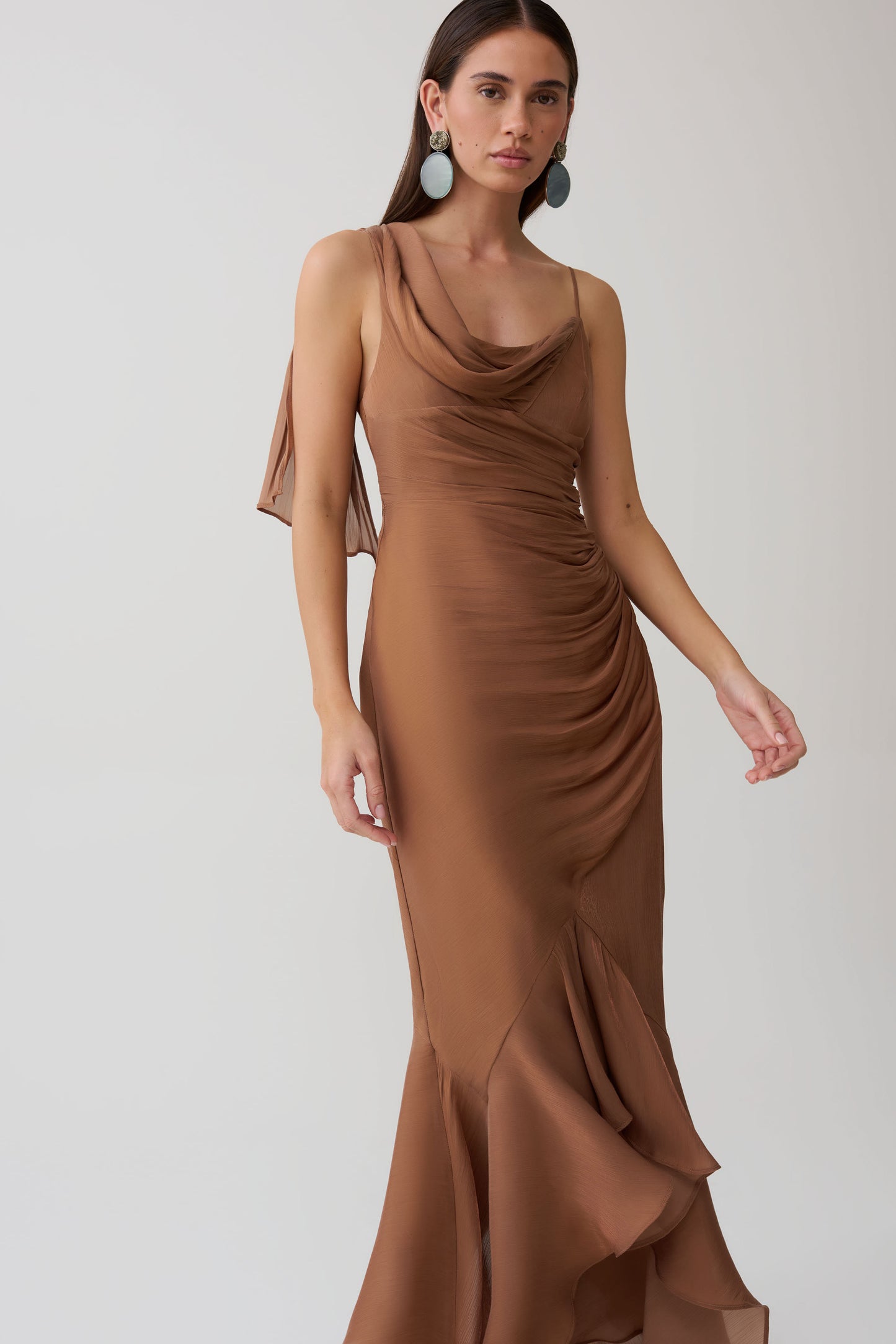Edith Draped Maxi Dress - Cognac