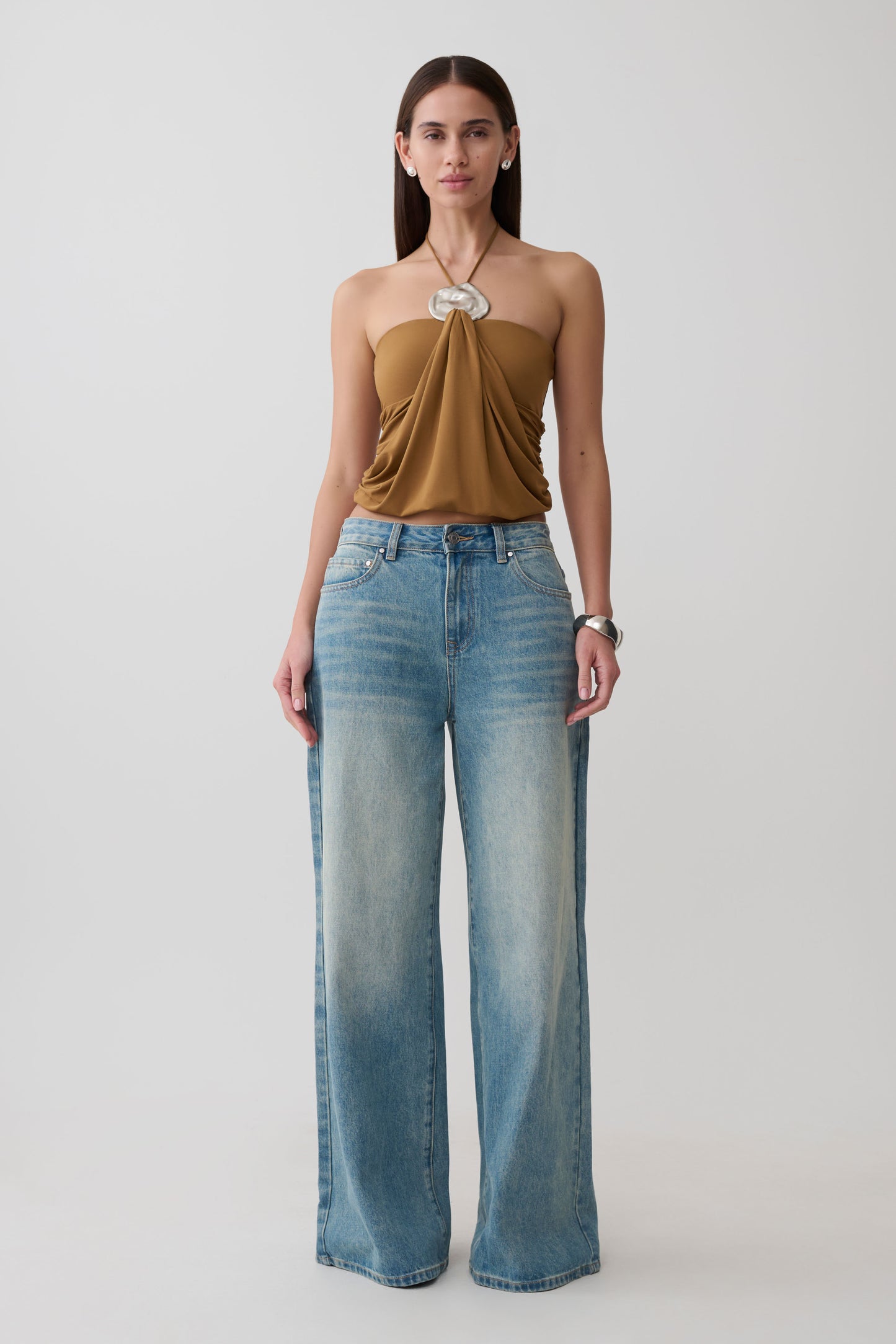Sade Halter Top With Hardware - Caramel