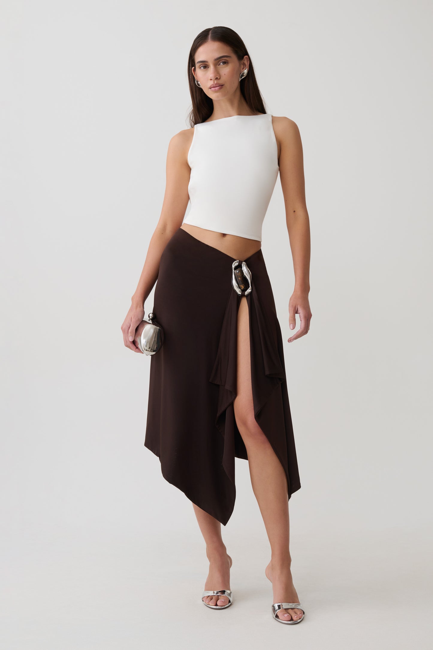Sault Hankie Midi Skirt with Hardware - Dark Chocolate