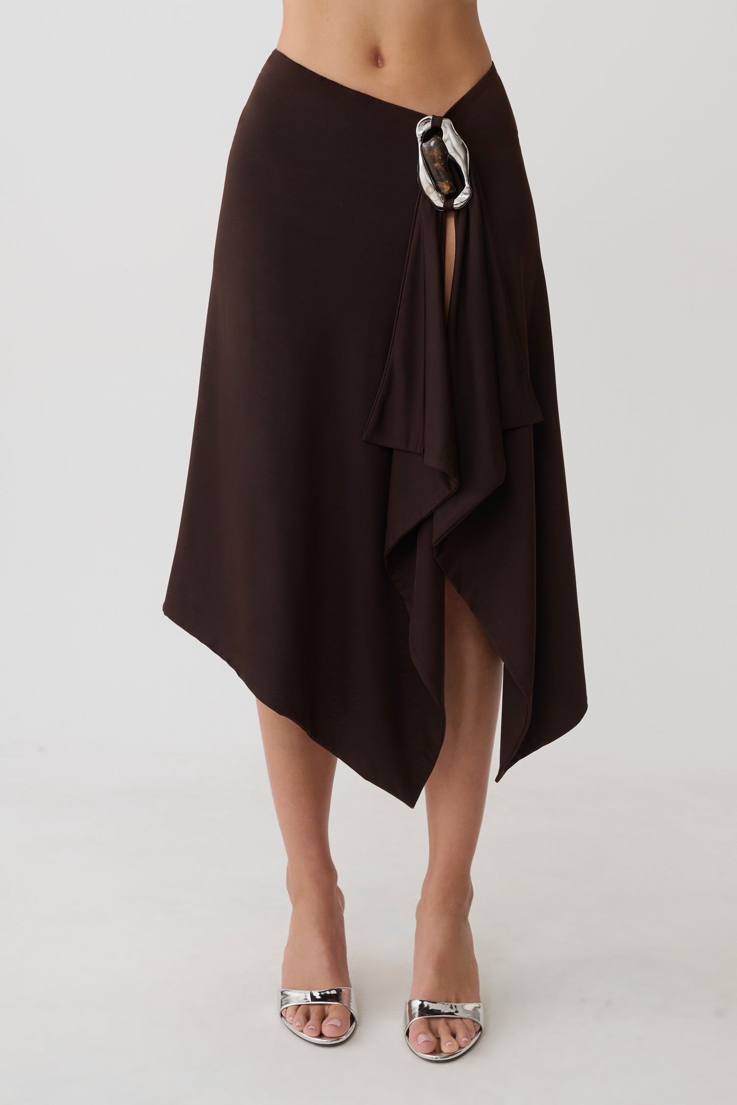 Sault Hankie Midi Skirt with Hardware - Dark Chocolate