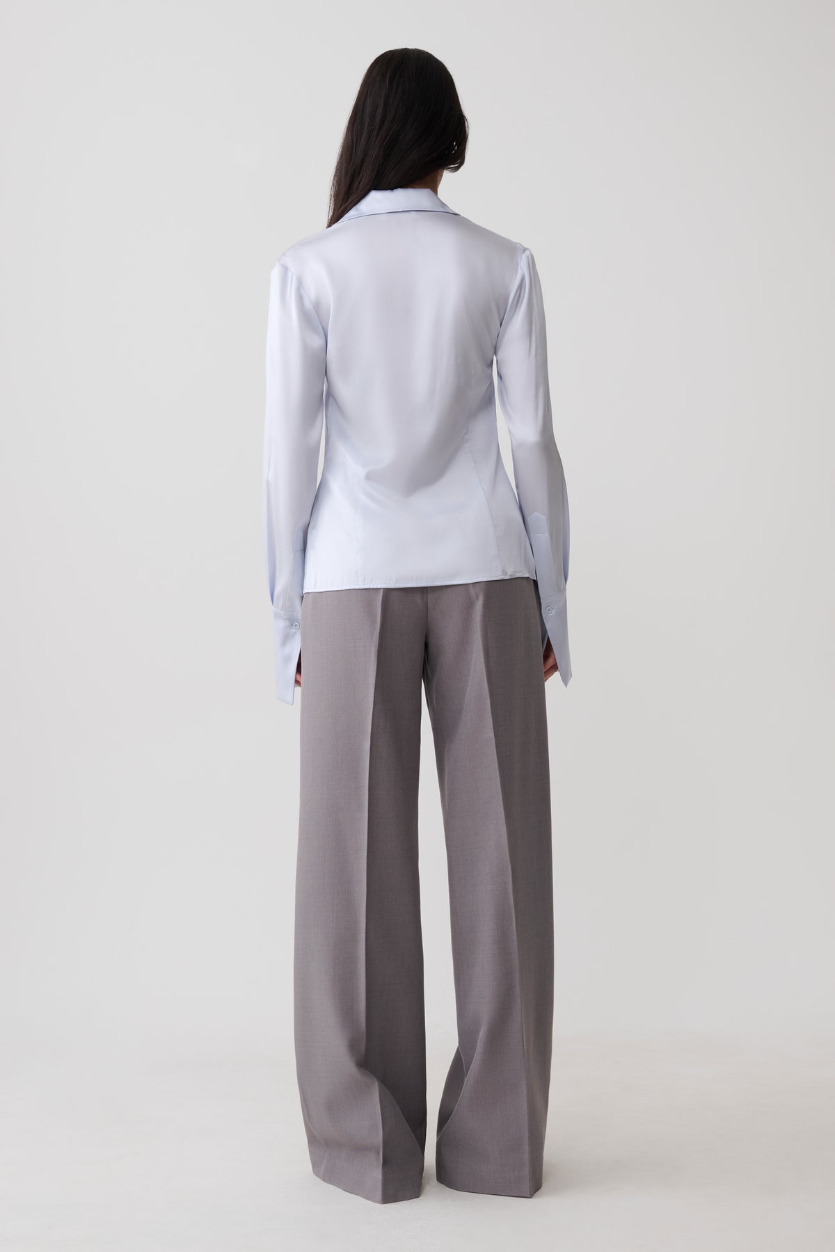 Queenie Silk Long Sleeve Shirt - Ice Blue