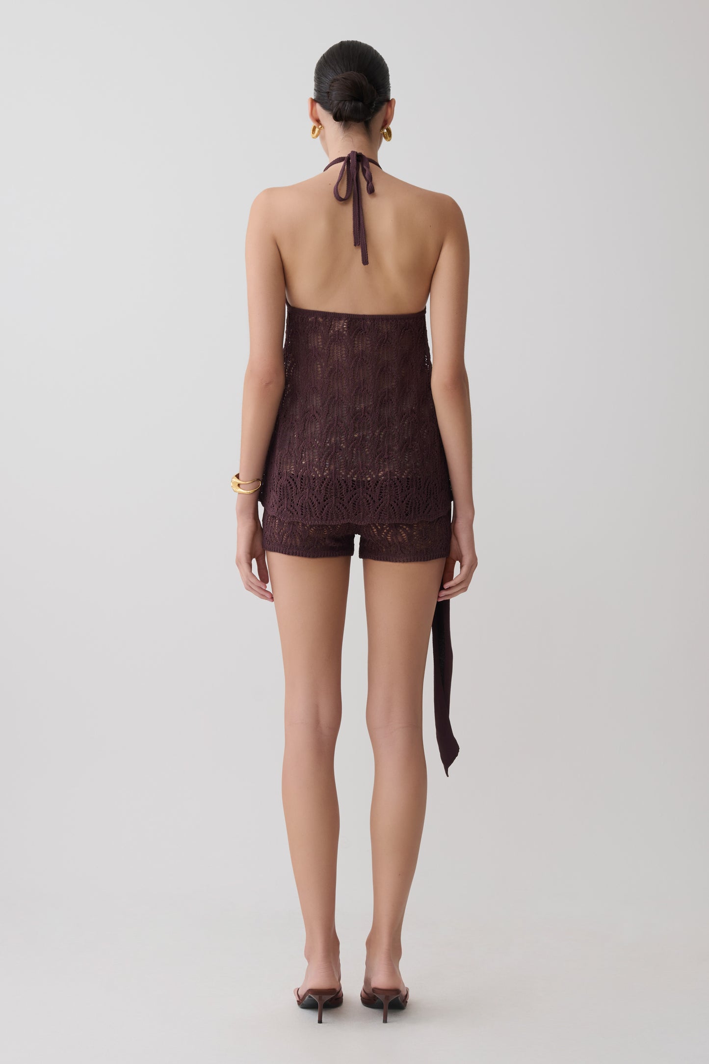 Corey Crochet Halter Neck Top - Chocolate