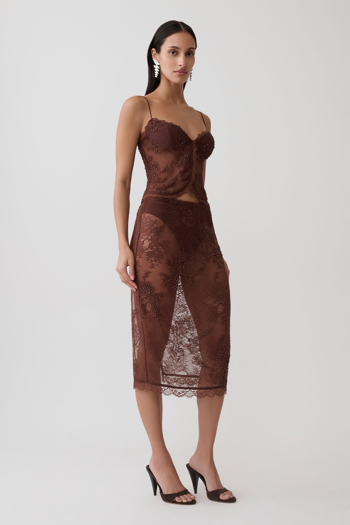 Marcelle Lace Midi Skirt - Dark Chocolate