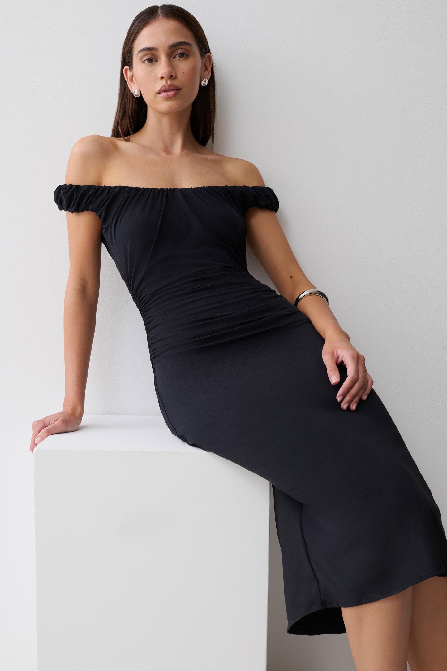 Alize Cupro Knee Length Dress - Black