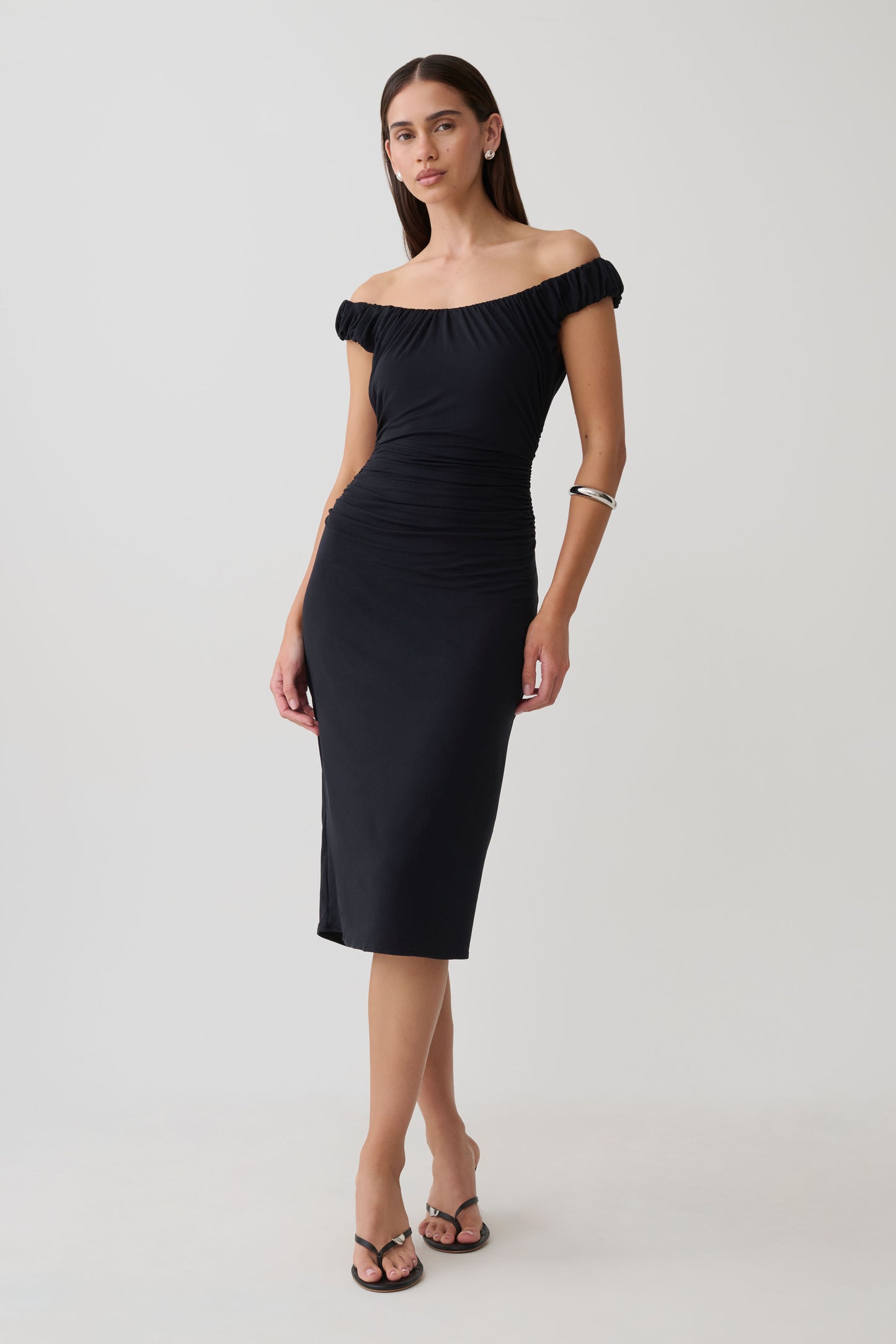 Alize Cupro Knee Length Dress - Black