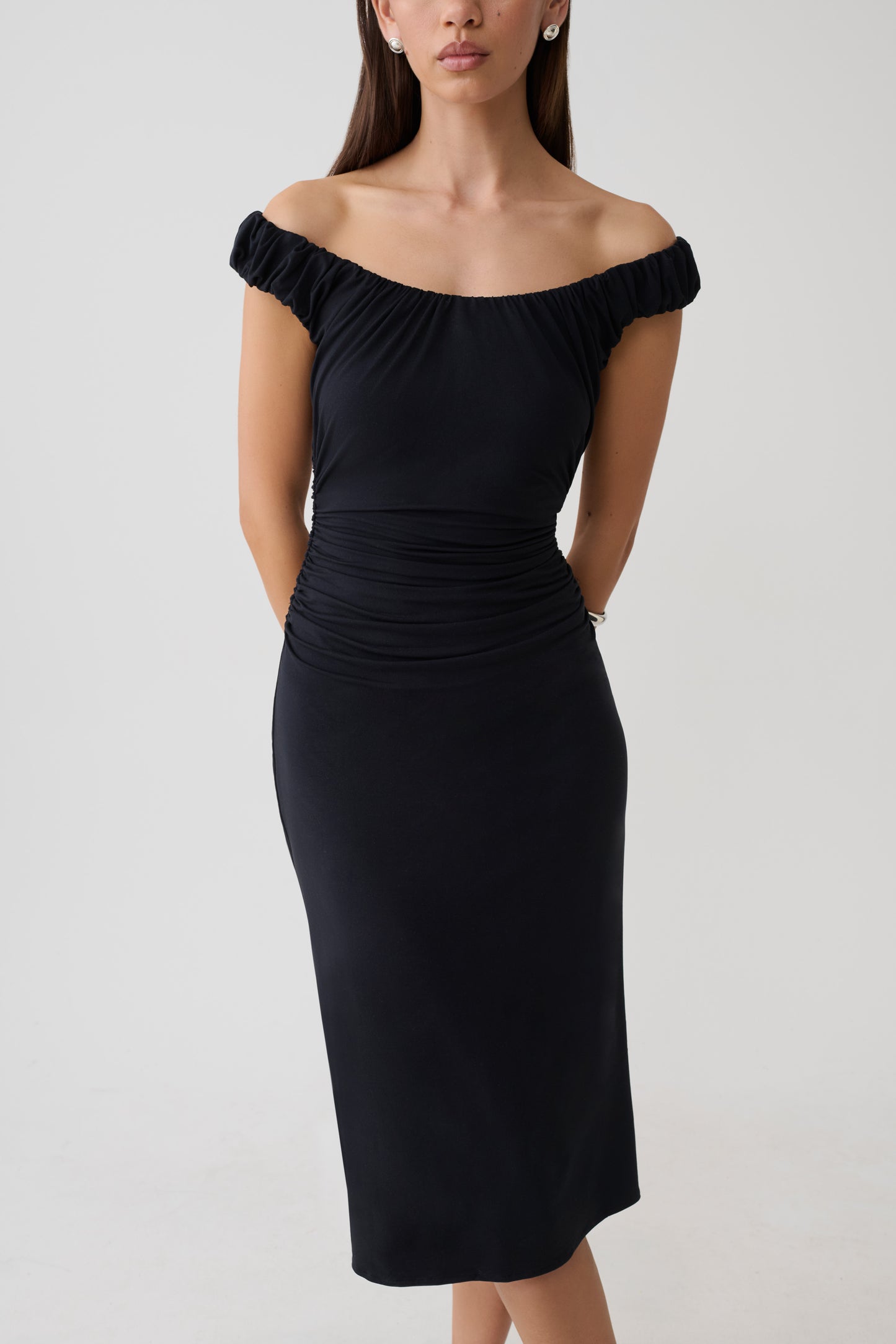 Alize Cupro Knee Length Dress - Black